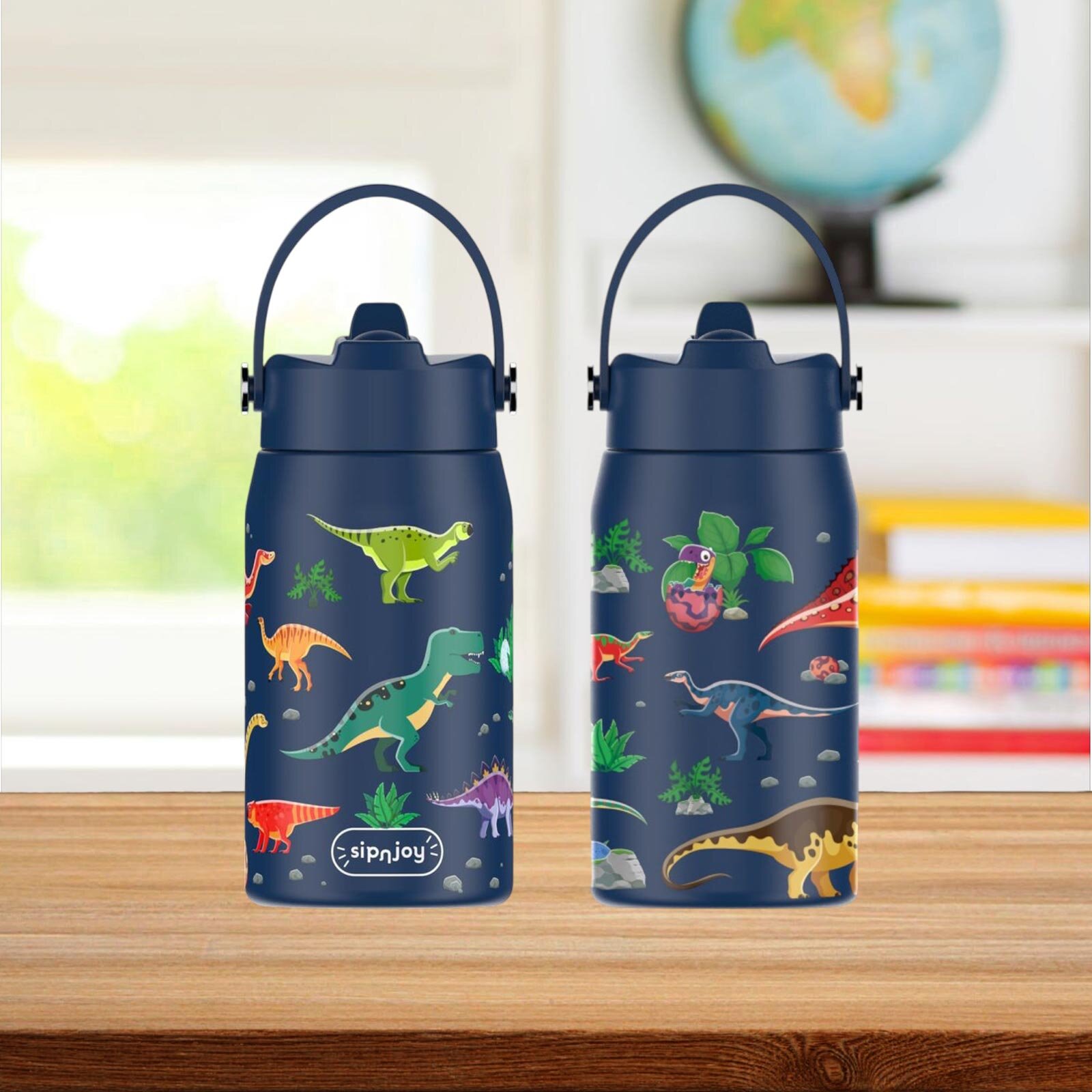 SipnJoy - Lil'Straw Çocuk Su Termosu | 420 ml - Dino Roar