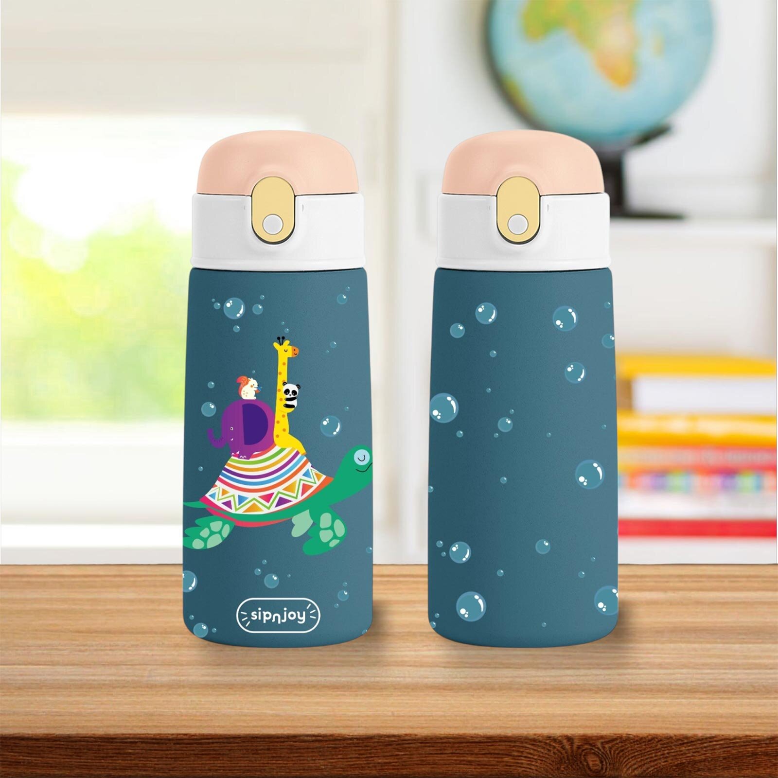 SipnJoy - SipSquad Çocuk Su Termosu | 480 ml - Turtle Voyage