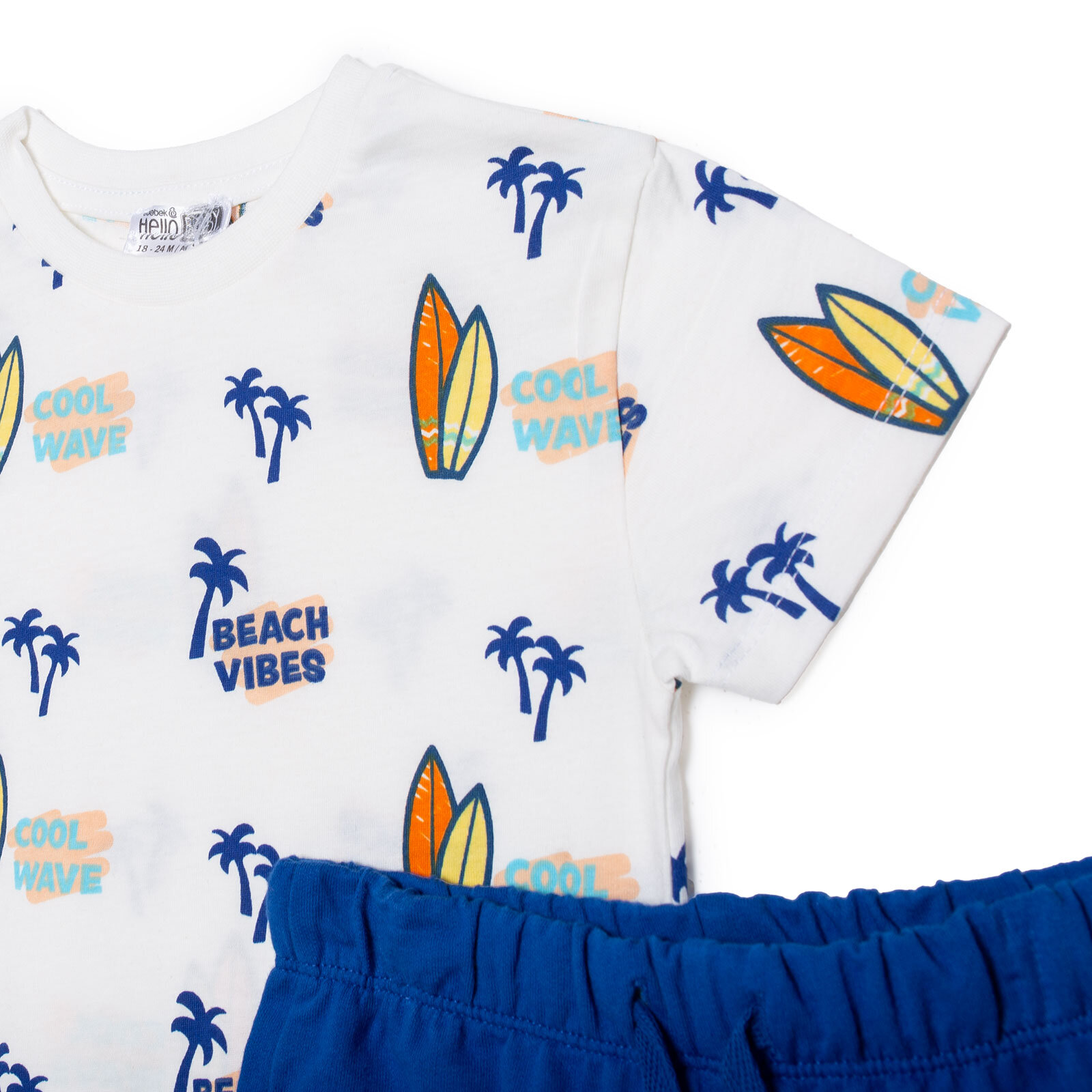 Erkek Bebek Summer Vibes Tshirt-Şort Bisiklet Yaka Kısa Kol Reçme Paça
