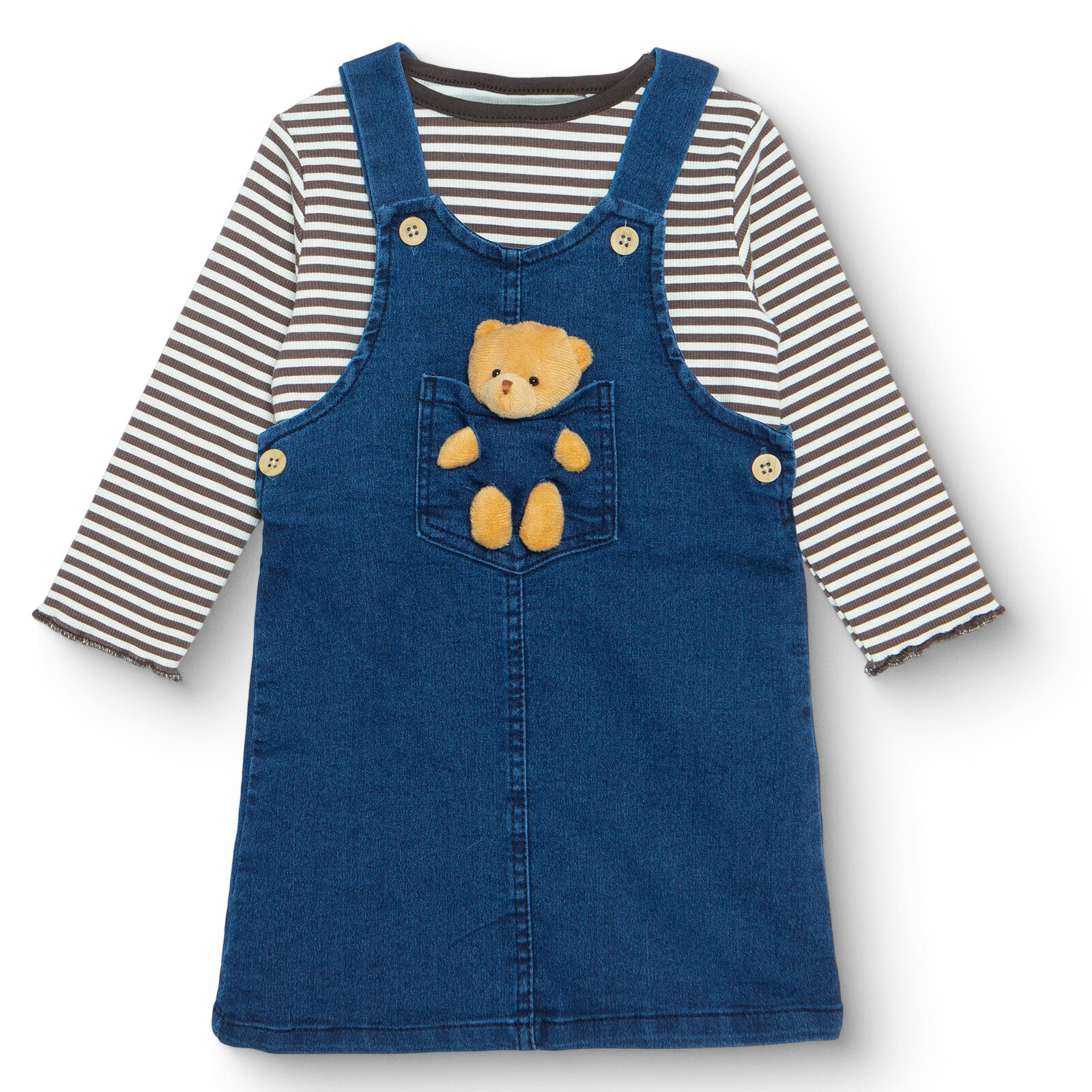 Kız Bebek Teddy Bear Elbise Tshirt Denim Bisiklet Yaka Uzun Kol Kız Bebek Teddy Bear Elbise Tshirt Denim Bisiklet Yaka Uzun Kol
