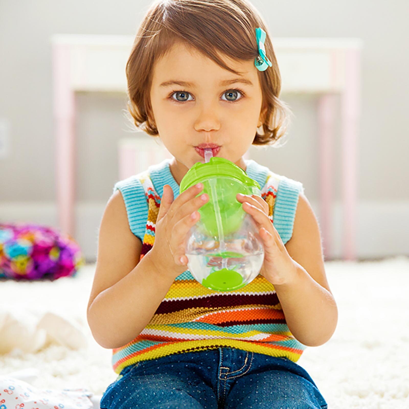 Tıklama Kilitli  Uçlu Pipetli Alıştırma  Bardağı, 12ay+296ml Yeşil