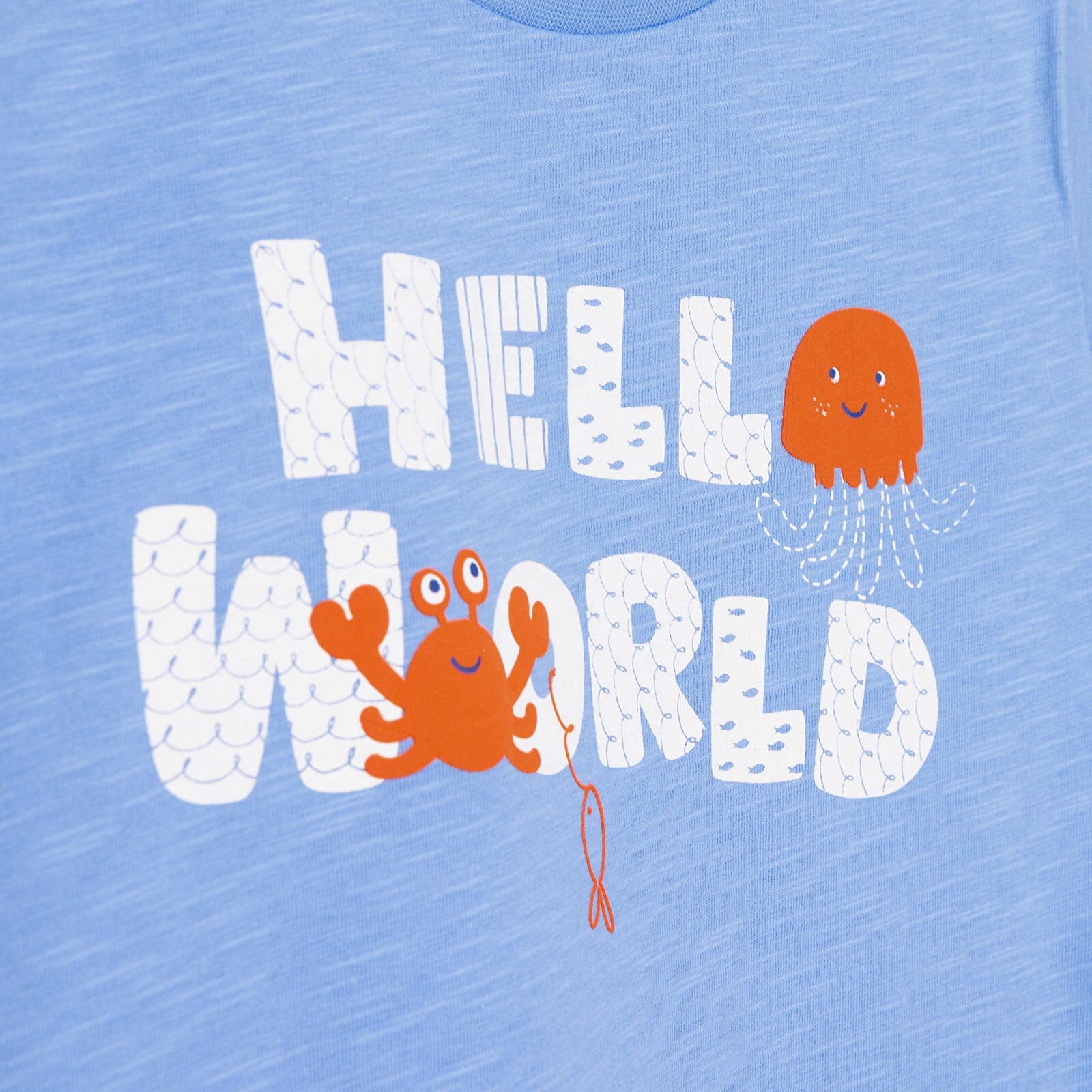 Under the Sea Wave Hello Yazı Baskılı Erkek Tshirt Erkek Bebek