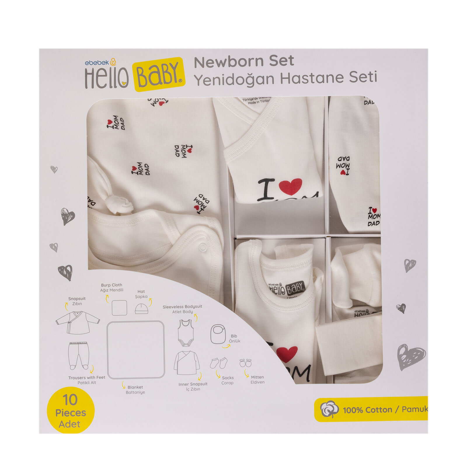 Unisex 10lu Hastane Çıkışı İnterlok V Yaka Uzun Kol Patikli Paça