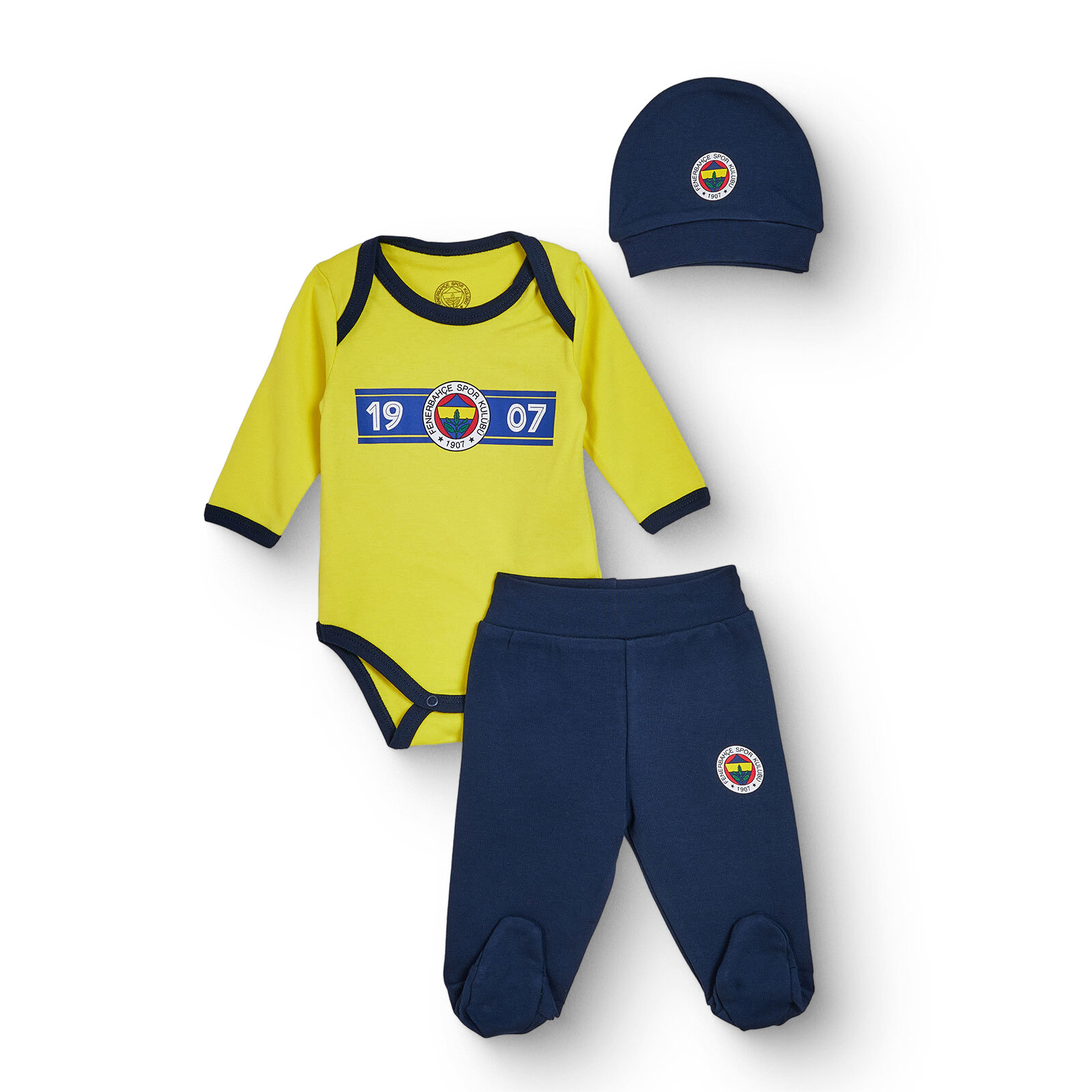 Unisex Yenidoğan Body-Patikli Alt-Şapka Bisiklet Yaka Uzun Kol Patikli Paça