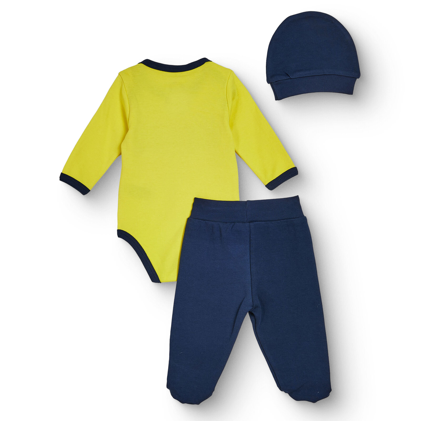 Unisex Yenidoğan Body-Patikli Alt-Şapka Bisiklet Yaka Uzun Kol Patikli Paça