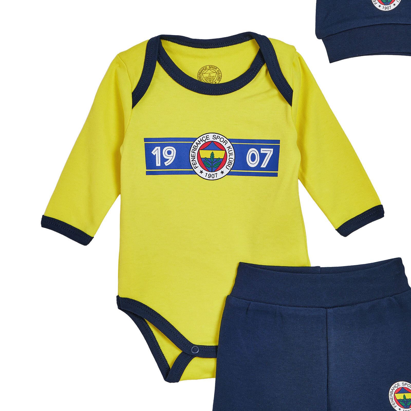 Unisex Yenidoğan Body-Patikli Alt-Şapka Bisiklet Yaka Uzun Kol Patikli Paça