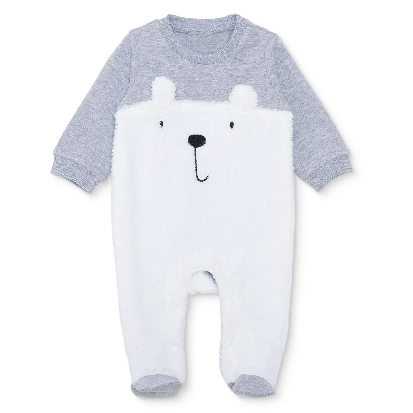 Unisex Yenidoğan Patikli Tulum İki İplik Bisiklet Yaka Uzun Kol Patikli Paça