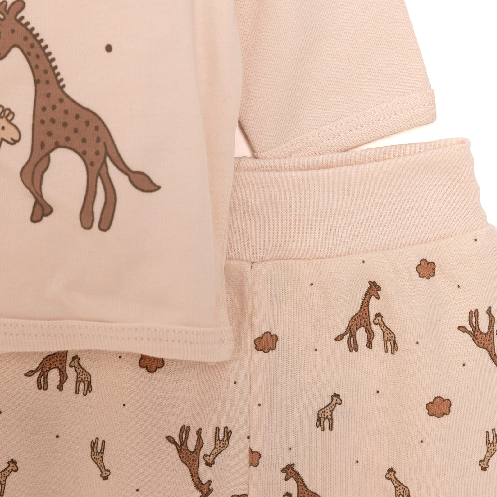 Unisex Yenidoğan Zıbın Şapka Patikli Alt Çıtçıtlı Zarf Yaka Uzun Kol Ekru