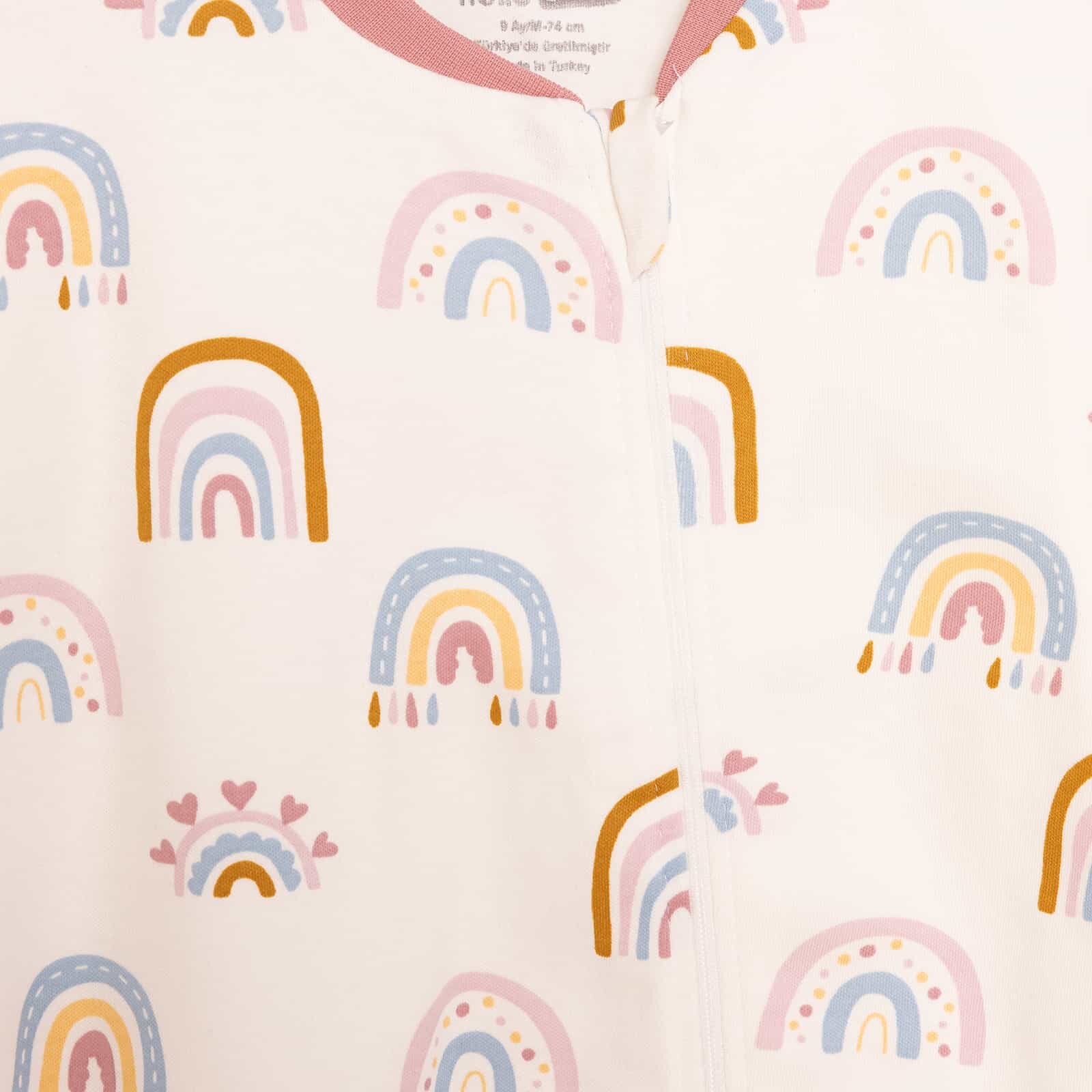 Kız Bebek Uyku Tulum İnterlok Fermuarlı 1  Tog Bisiklet Yaka Uzun Kol Ekru