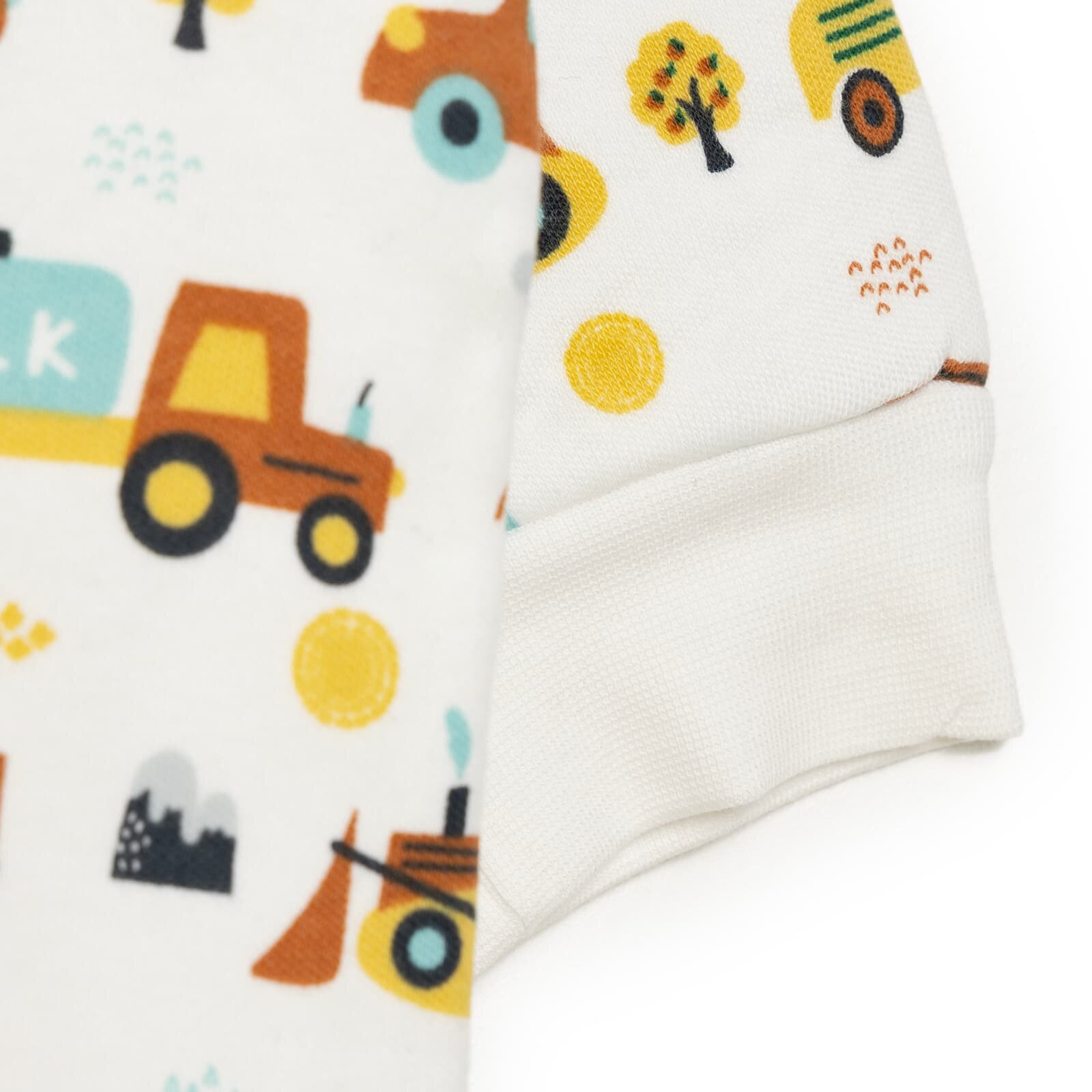 Erkek Bebek Uyku Tulum Araba Desenli İnterlok Fermuarlı 2 Tog Bisiklet Yaka Uzun Kol Bej