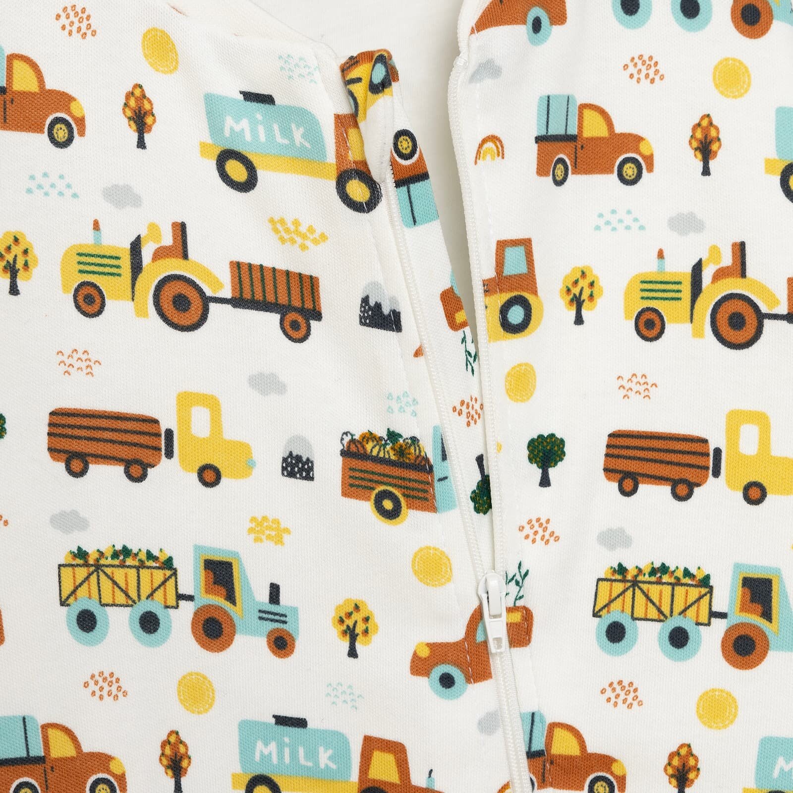 Erkek Bebek Uyku Tulum Araba Desenli İnterlok Fermuarlı 2 Tog Bisiklet Yaka Uzun Kol Bej