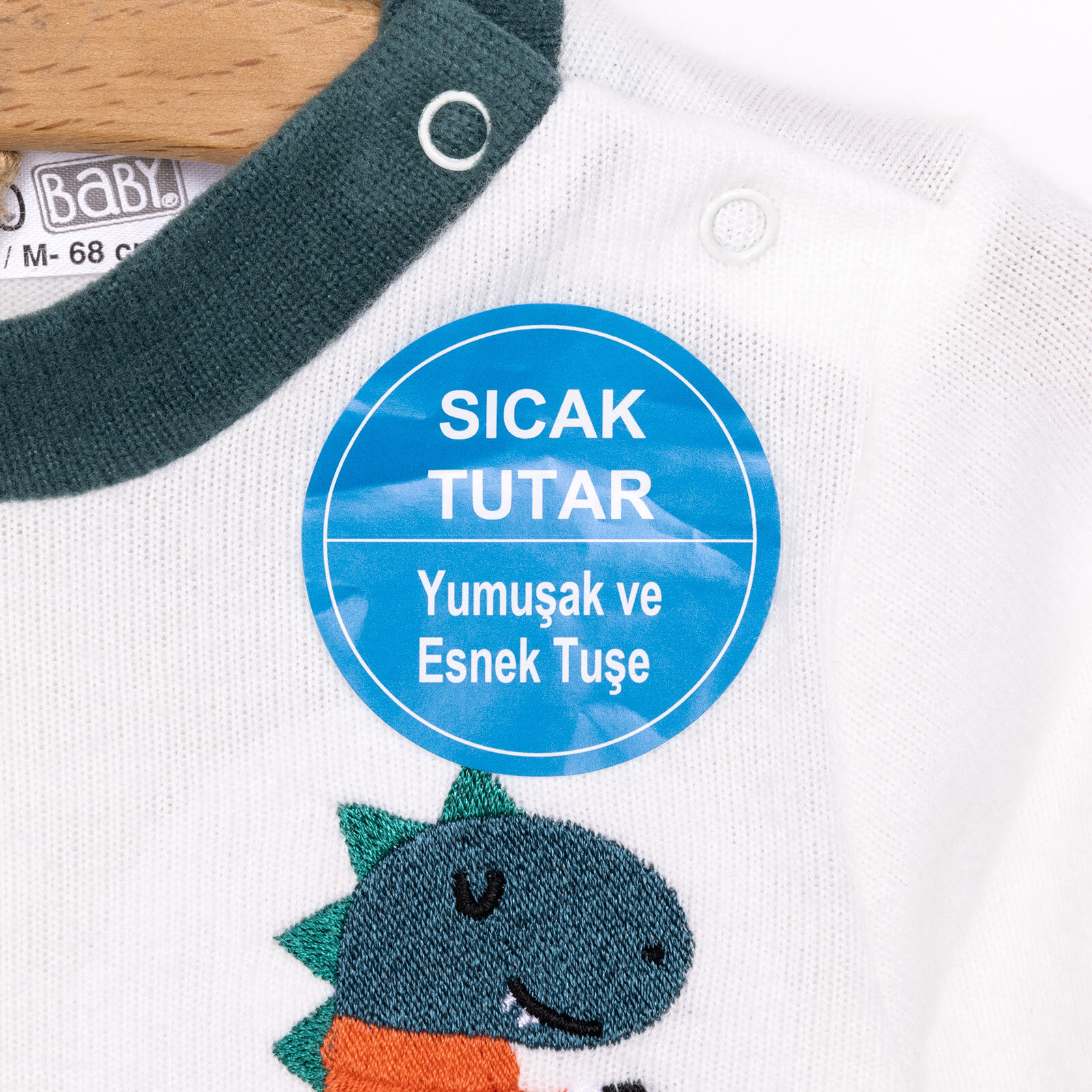 Erkek Bebek Pijama Takım Fırçalı Süprem Çıtçıtlı Bisiklet Yaka Uzun Kol Ekru