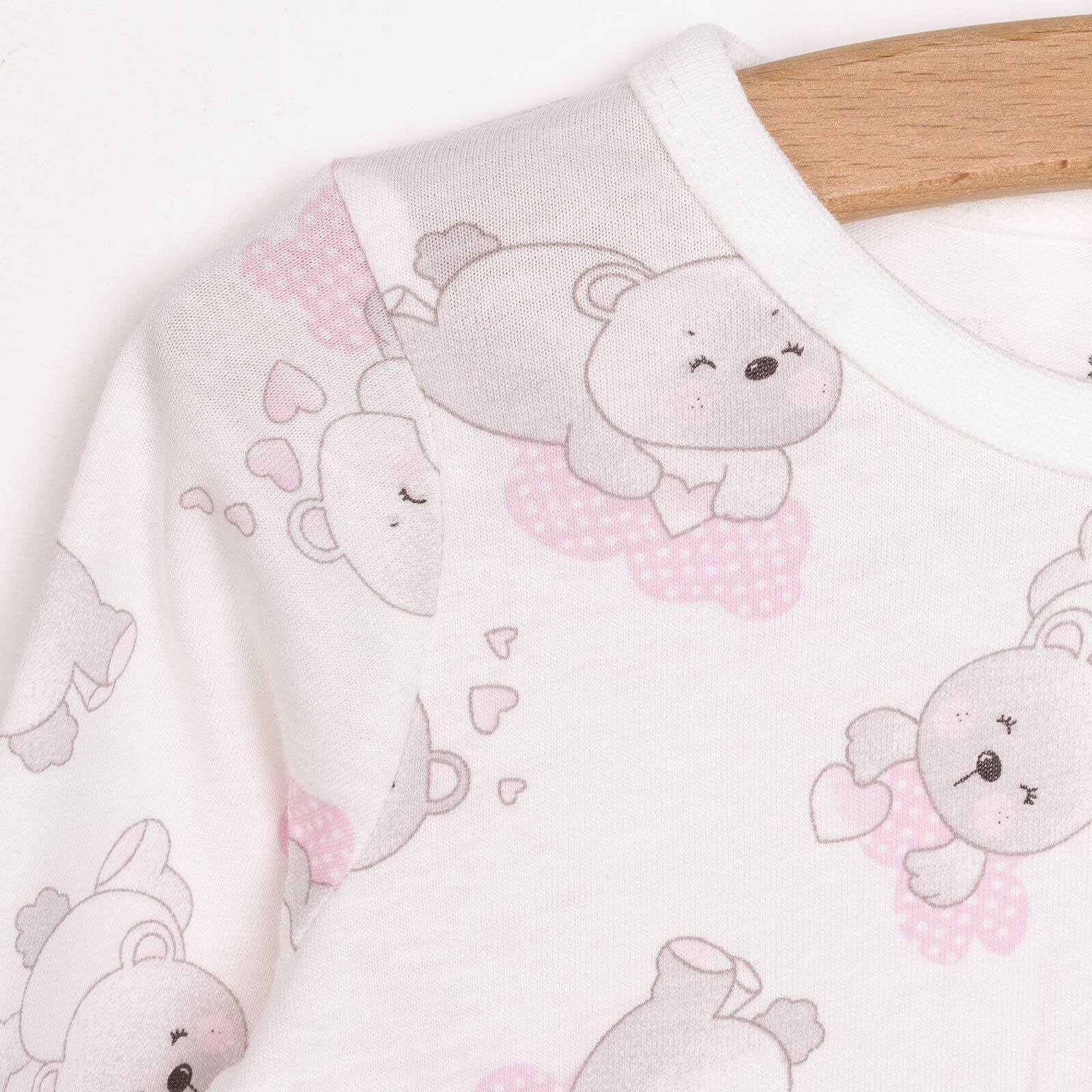 Kız Sevimli Ayı Desenli Uzun Kol Pijama Takımı