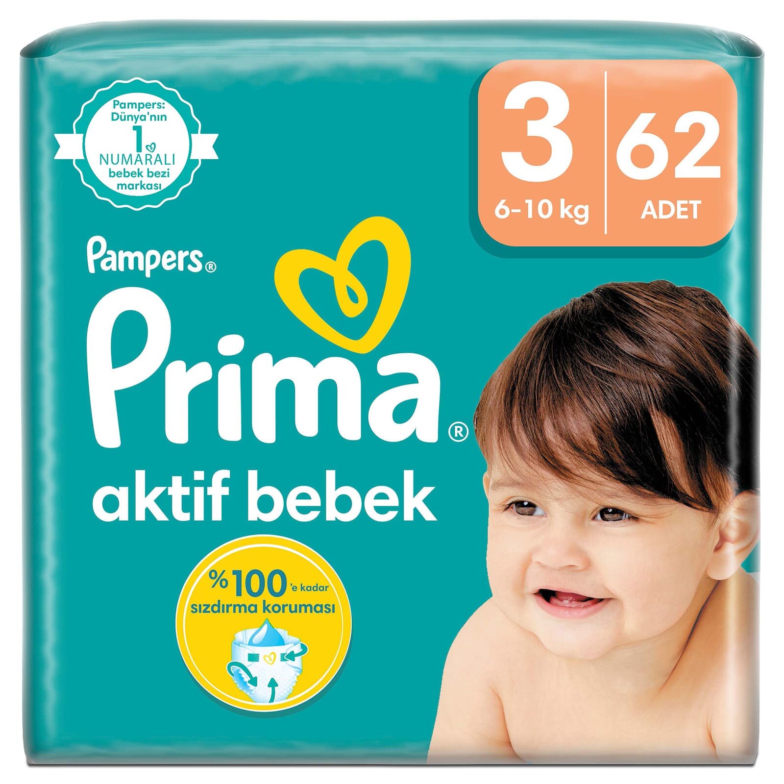 Bebek Bezi Aktif Bebek 3 Beden Midi Ekonomik Paket 6-10 kg 62 Adet