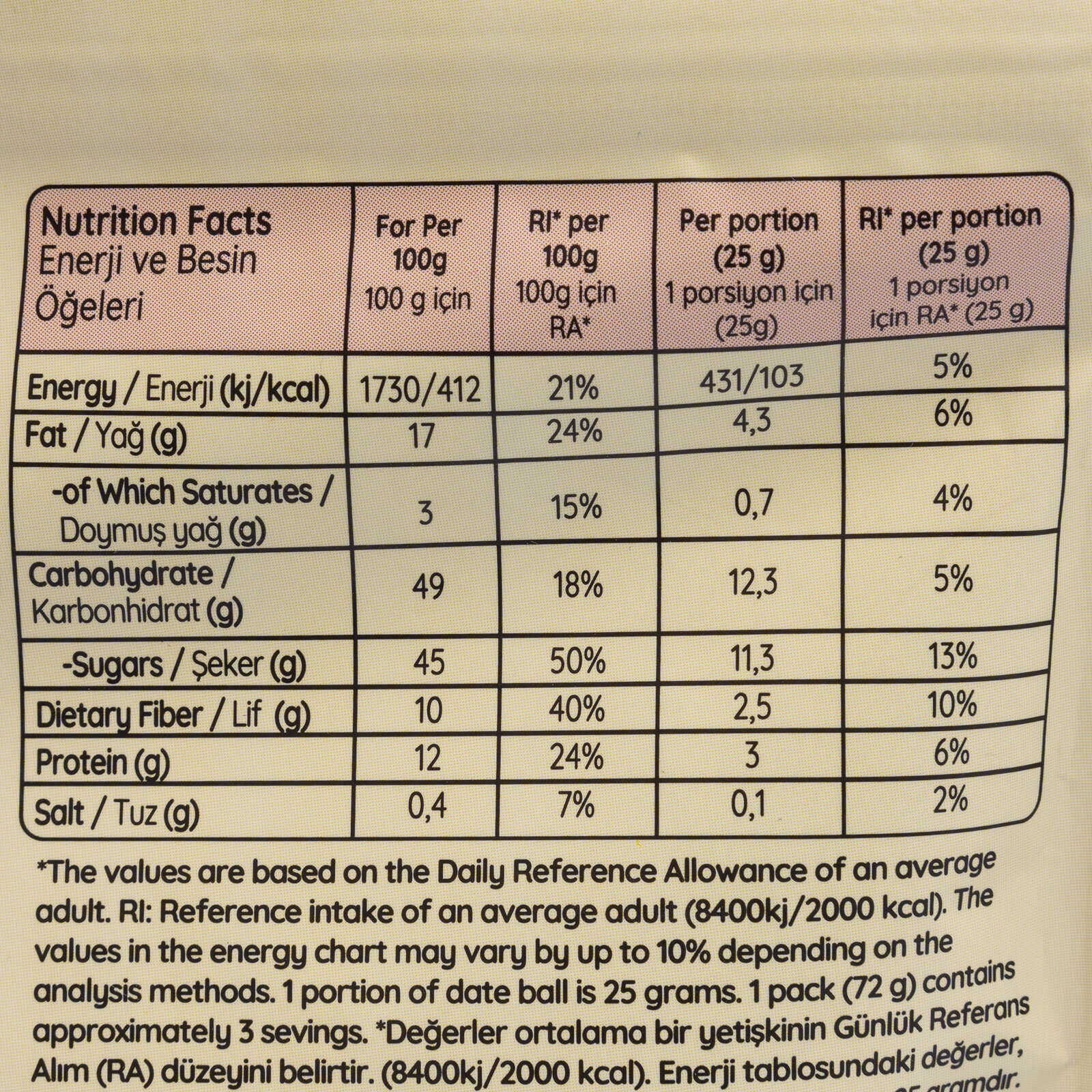 Vişneli Hurma Topu 70gr