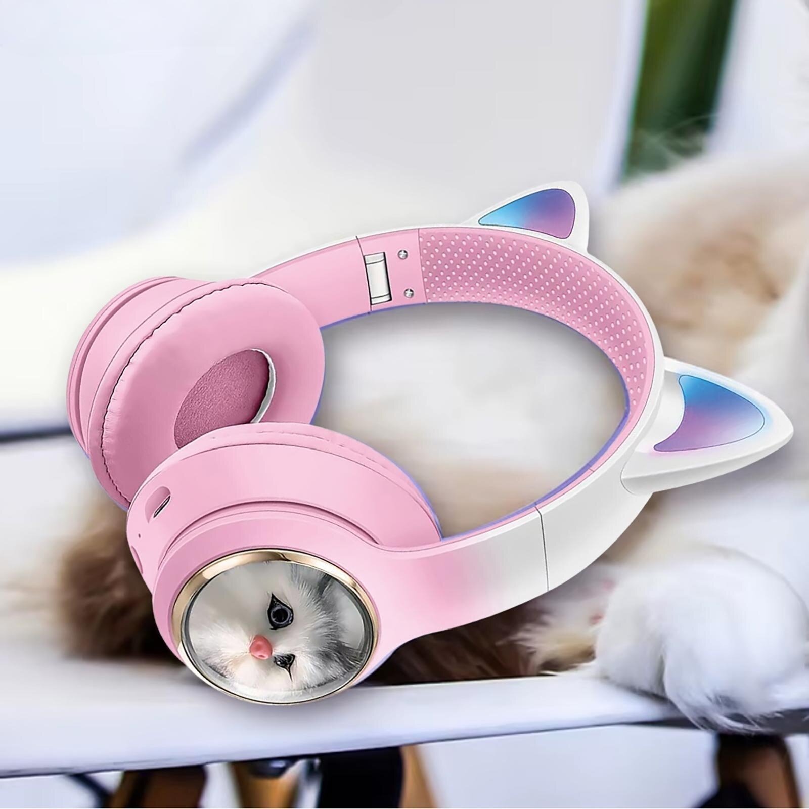 &nbsp;Wireless 5.3 Stereo Peluş Kedili Kulak Üstü Bluetooth Kulaklık Pembe BTL-45