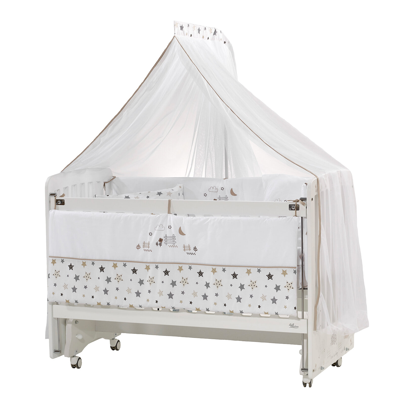 Woody Anne Yanı Ahşap Sallanır ve Asansörlü Beşik Beşik 60x120 cm