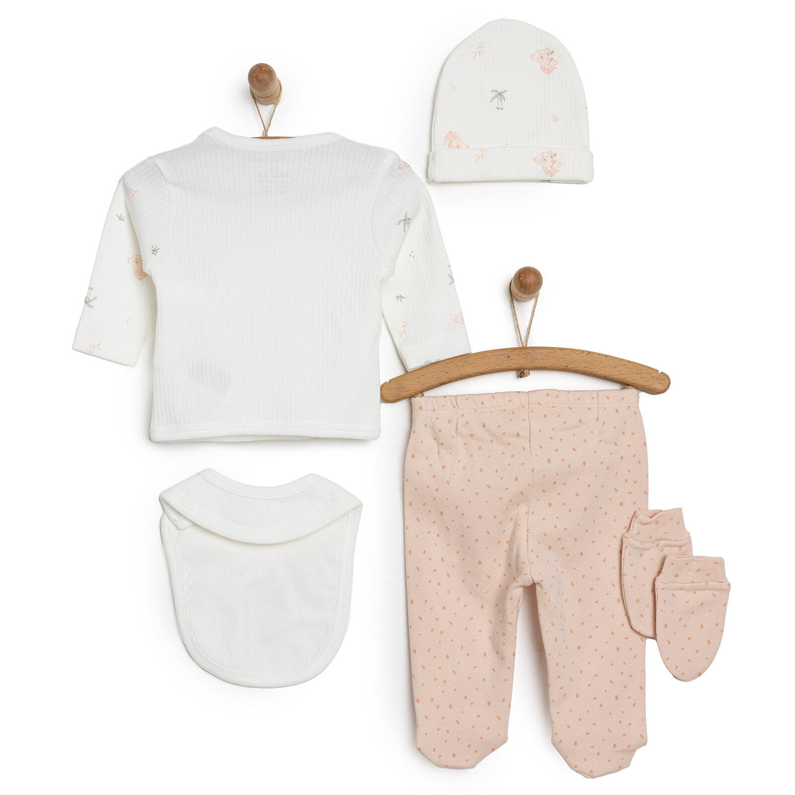 Erkek Bebek Yenidoğan 5'li Askı Hastane Çıkışı %100 Pamuk Çıtçıtlı Bisiklet Yaka Uzun Kol Mint