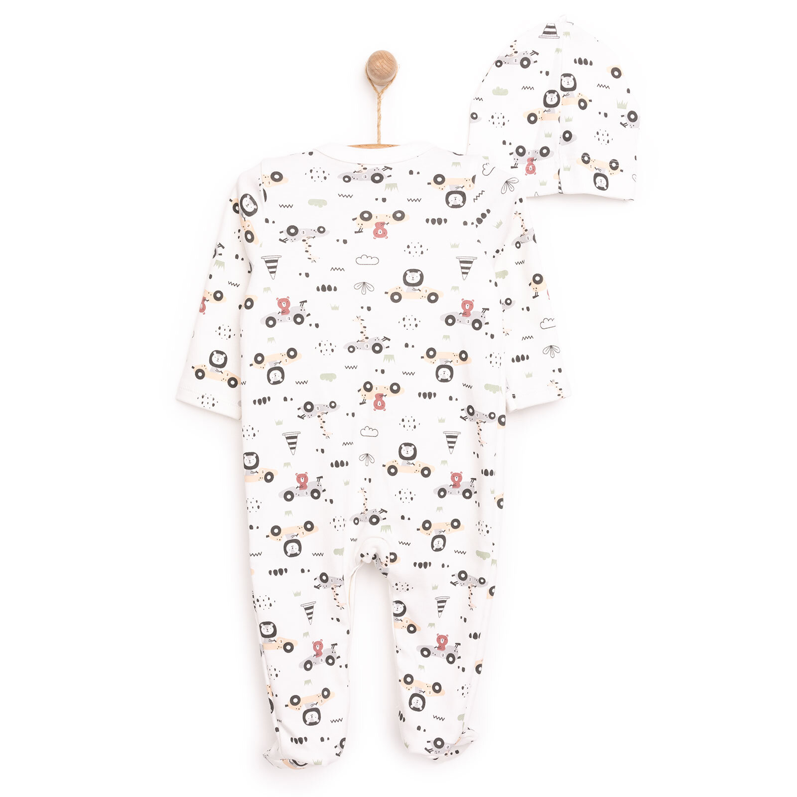 Yenidoğan Araçlar Baskılı Erkek Tulum-Şapka Erkek Bebek