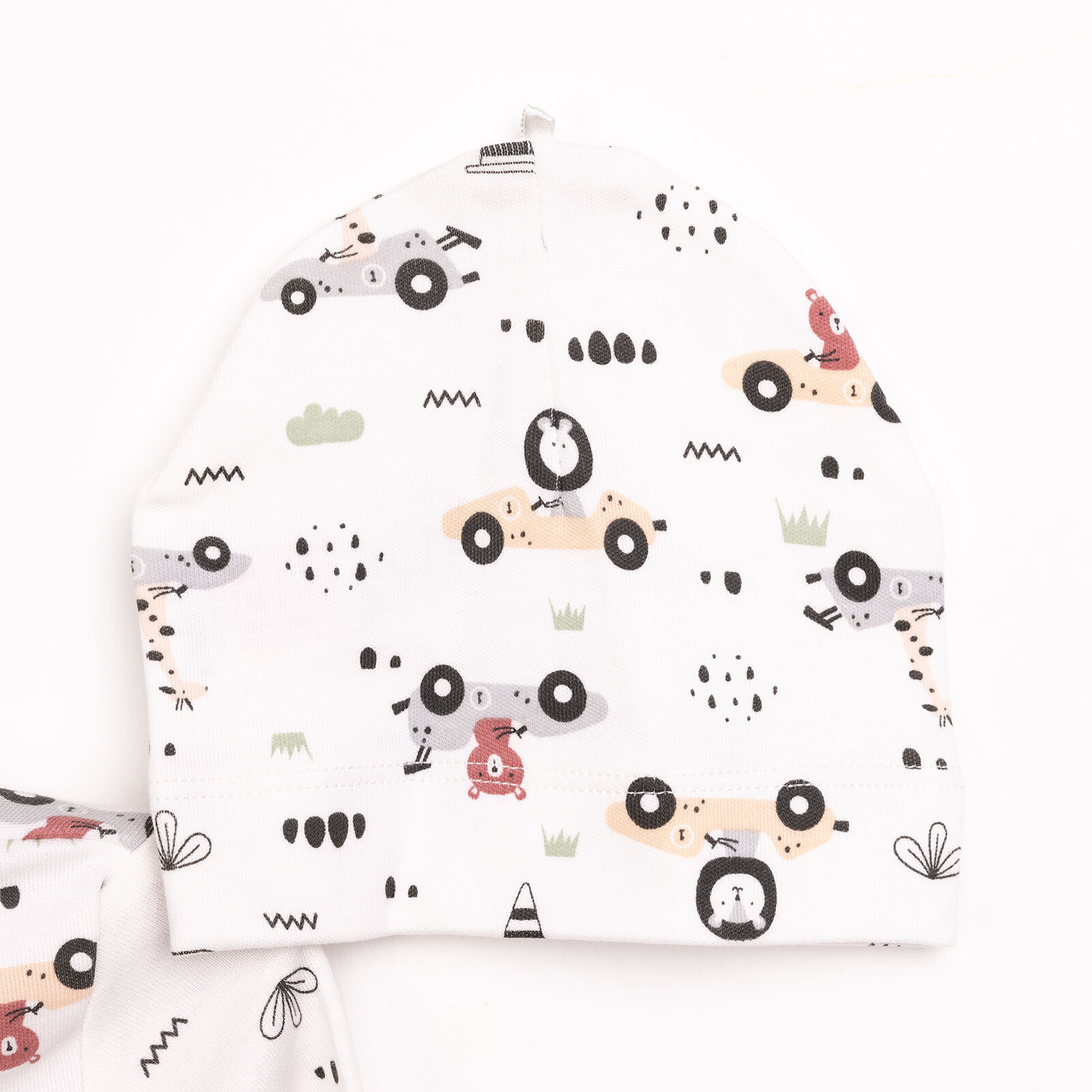 Yenidoğan Araçlar Baskılı Erkek Tulum-Şapka Erkek Bebek