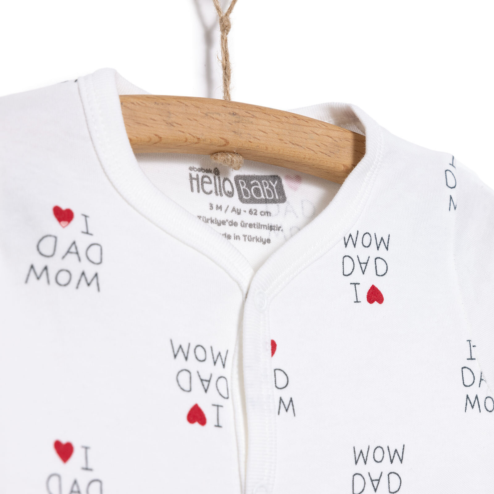 Unisex Yenidoğan Tulum Body Şapka 3'lü Set %100 Pamuk Çıtçıtlı Yaka Uzun Kol Ekru