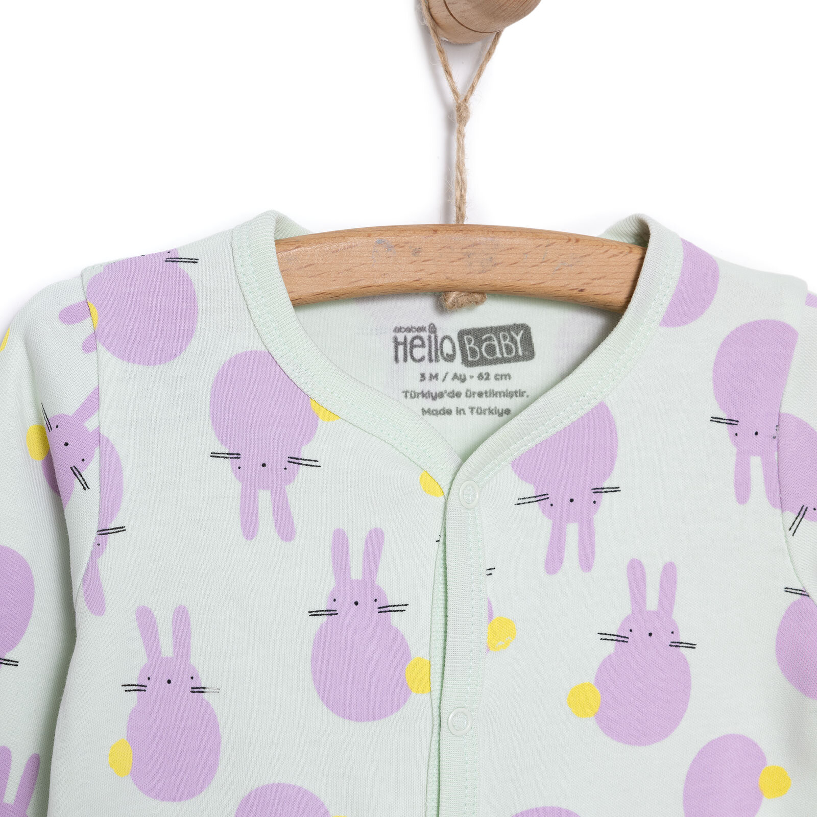 Yenidoğan Bebek Mor TavşanTulum-Body-Şapka 3lü Set Unisex Yenidoğan Bebek Mor TavşanTulum-Body-Şapka 3lü Set Unisex