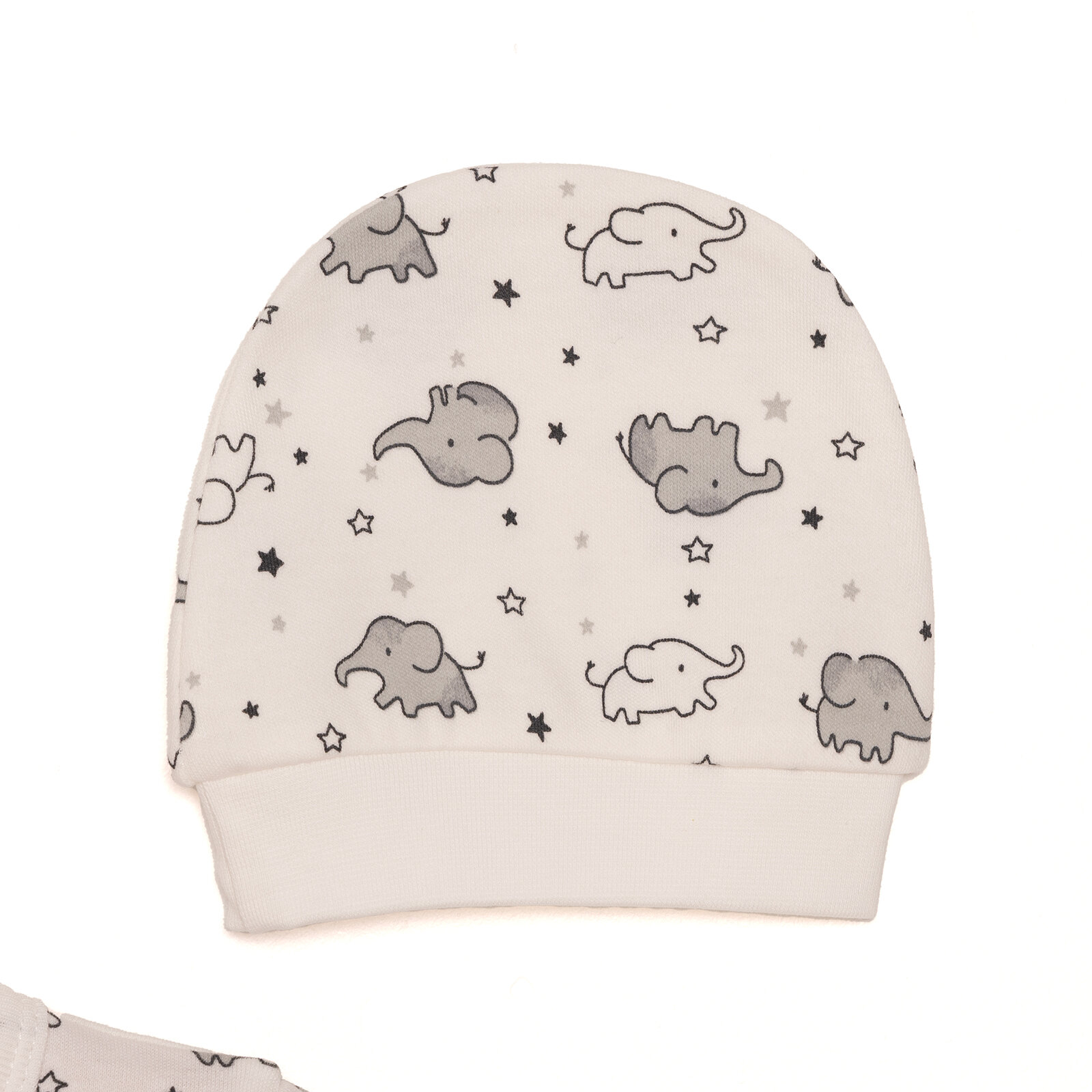 Yenidoğan Bebek Sevimli Fil Kendinden Eldivenli Tulum-Body- Şapka 3lü Set Unisex