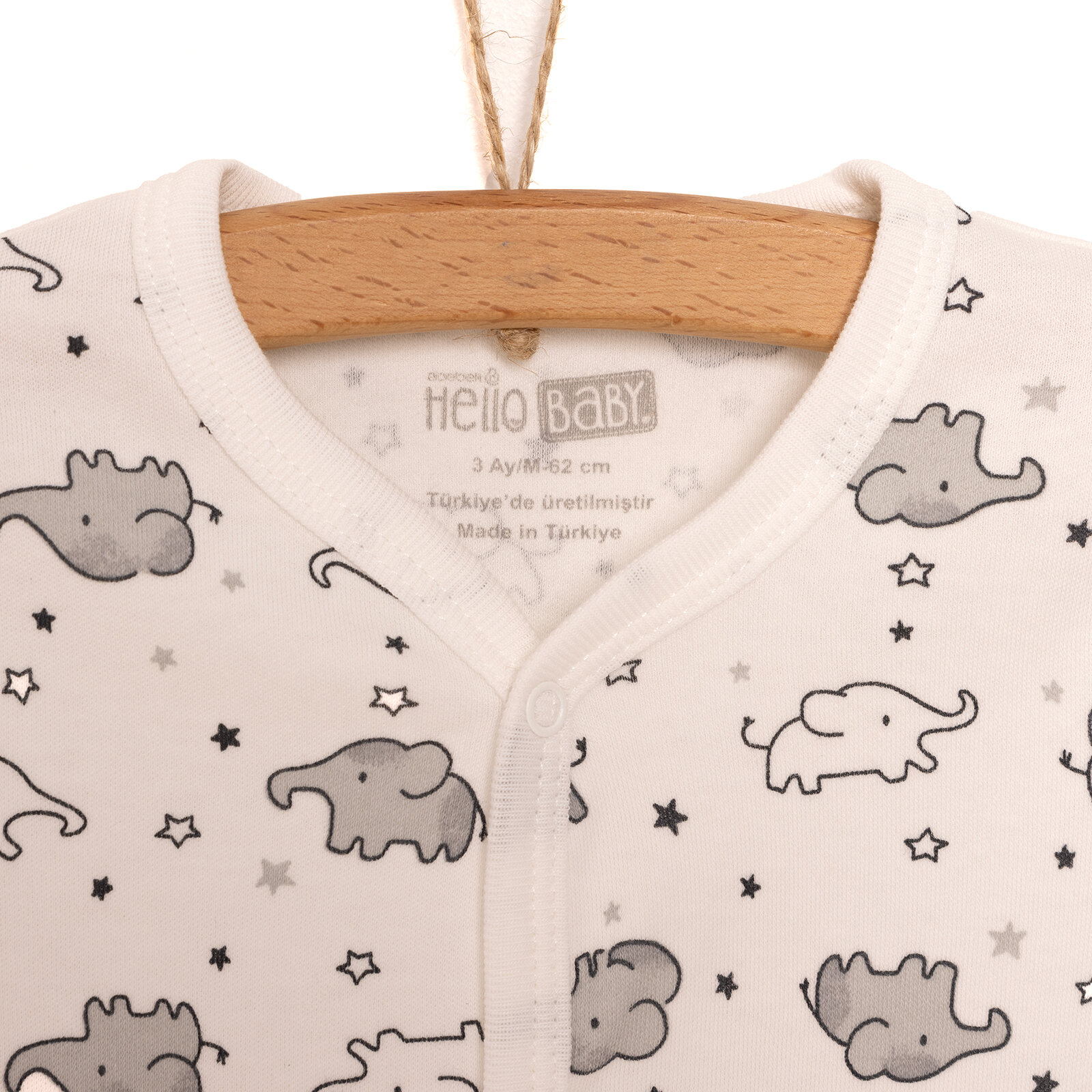 Yenidoğan Bebek Sevimli Fil Kendinden Eldivenli Tulum-Body- Şapka 3lü Set Unisex