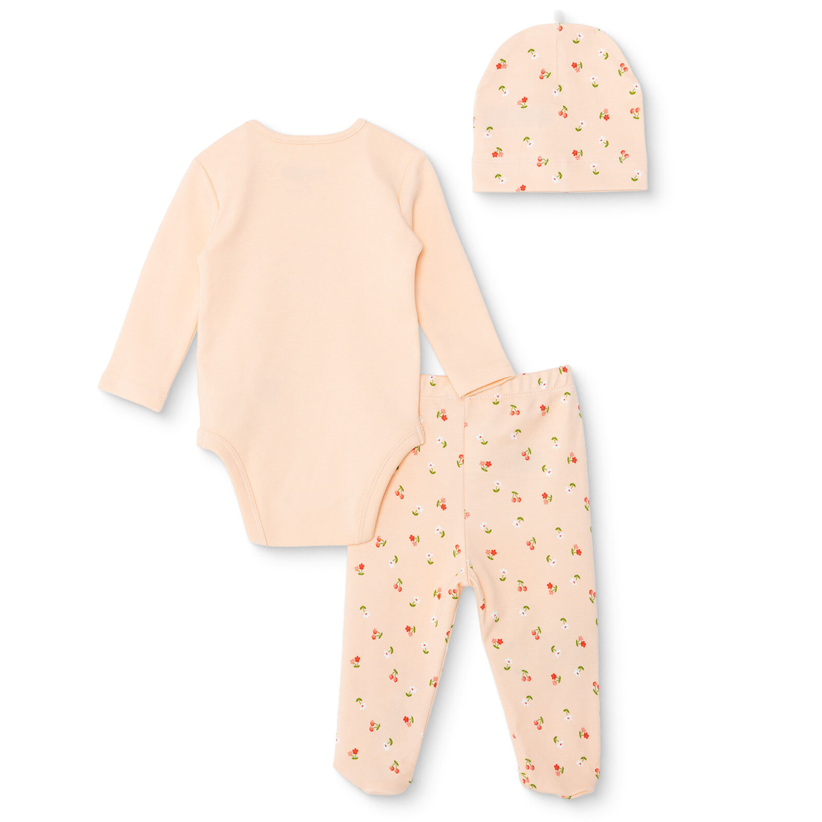 Kız Bebek Yenidoğan Body-Patikli Alt-Şapka İnterlok Bisiklet Yaka Uzun Kol Patikli Paça
