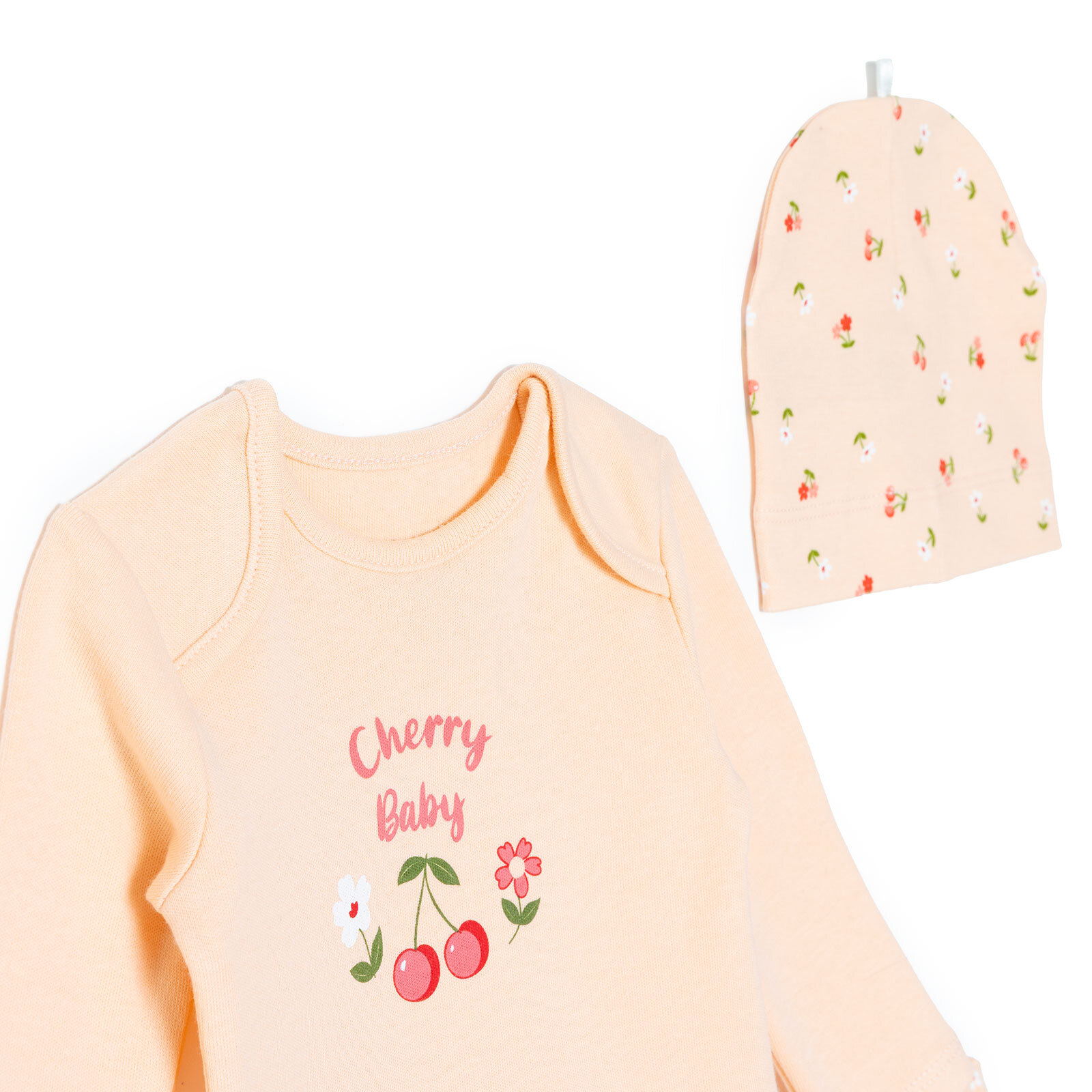 Kız Bebek Yenidoğan Body-Patikli Alt-Şapka İnterlok Bisiklet Yaka Uzun Kol Patikli Paça