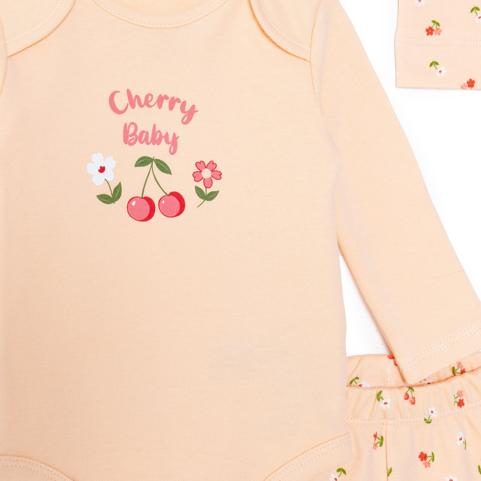 Kız Bebek Yenidoğan Body-Patikli Alt-Şapka İnterlok Bisiklet Yaka Uzun Kol Patikli Paça