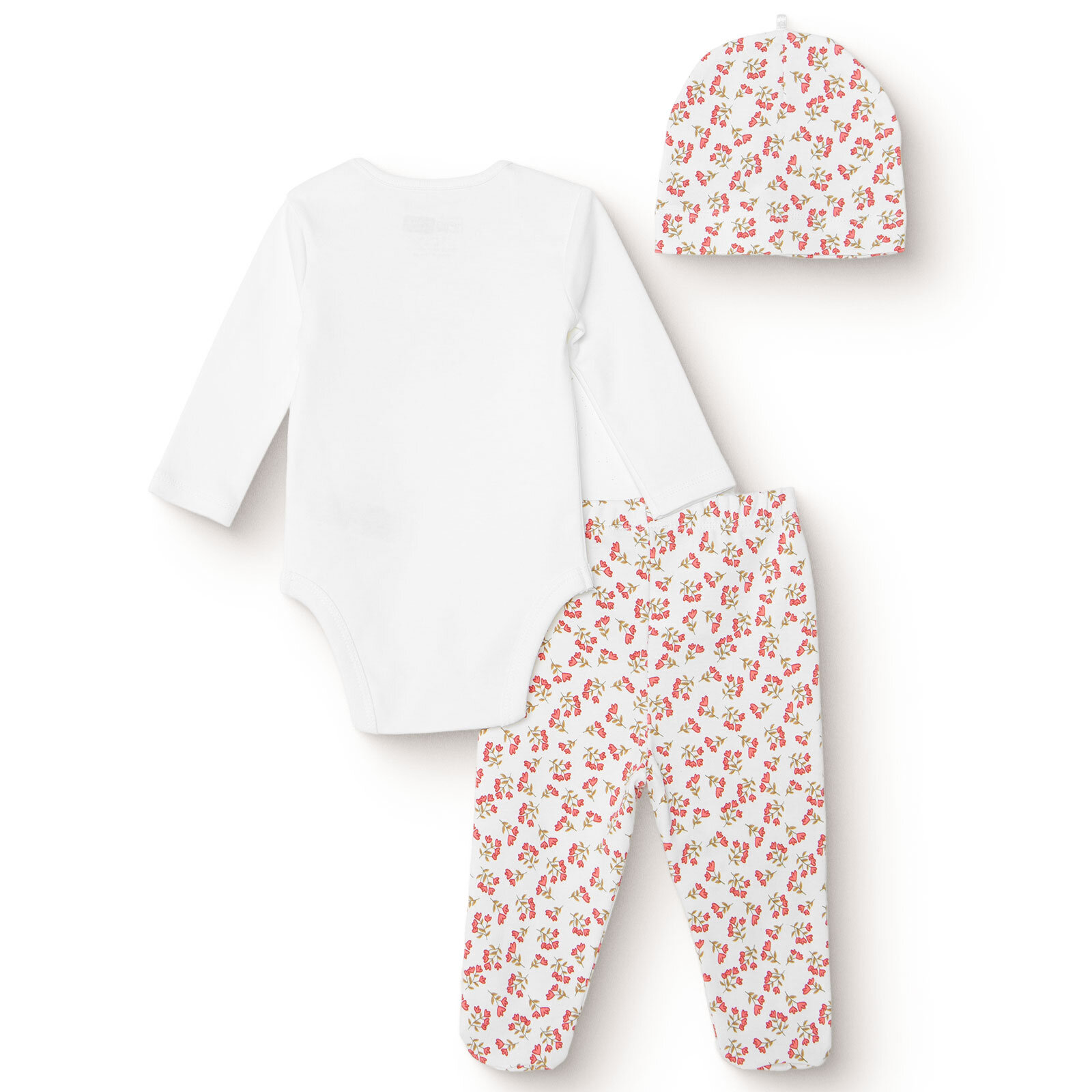 Kız Bebek Body-Patikli Alt-Şapka İnterlok Bisiklet Yaka Uzun Kol Patikli Paça