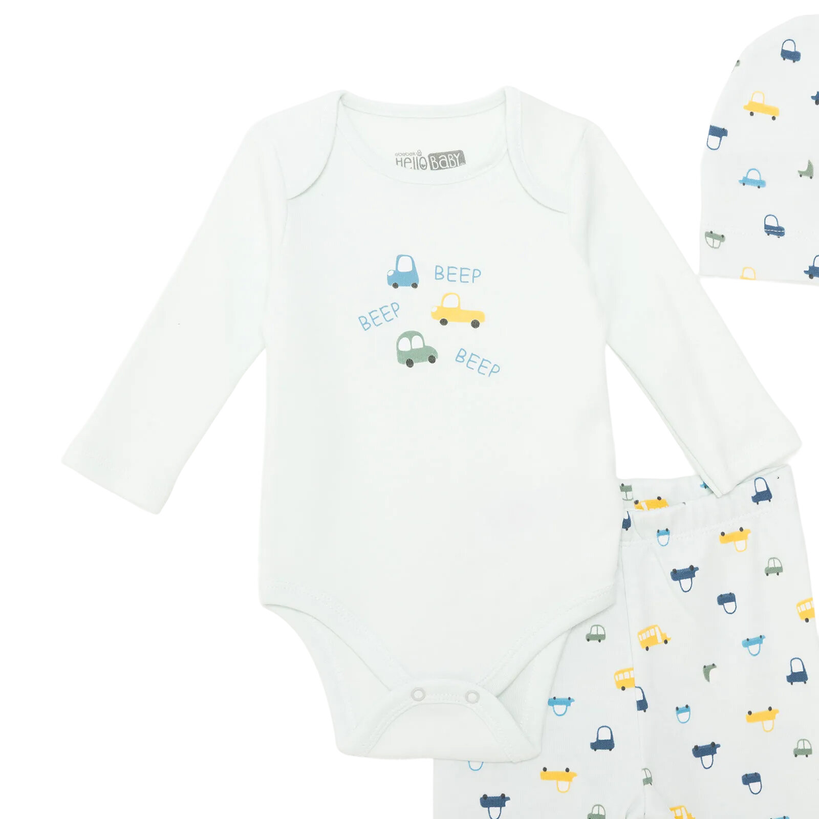 Yenidoğan Body-Patikli Alt-Şapka İnterlok Bisiklet Yaka Uzun Kol Patikli Paça