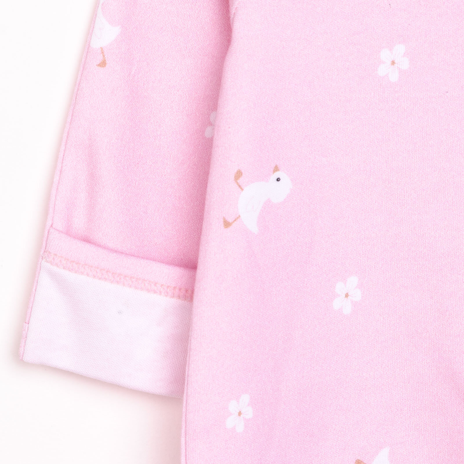 Kız Bebek Yenidoğan Tulum Şapka %100 Pamuk Çiçek Baskılı Çıtçıtlı Uzun Kol Patikli Pembe