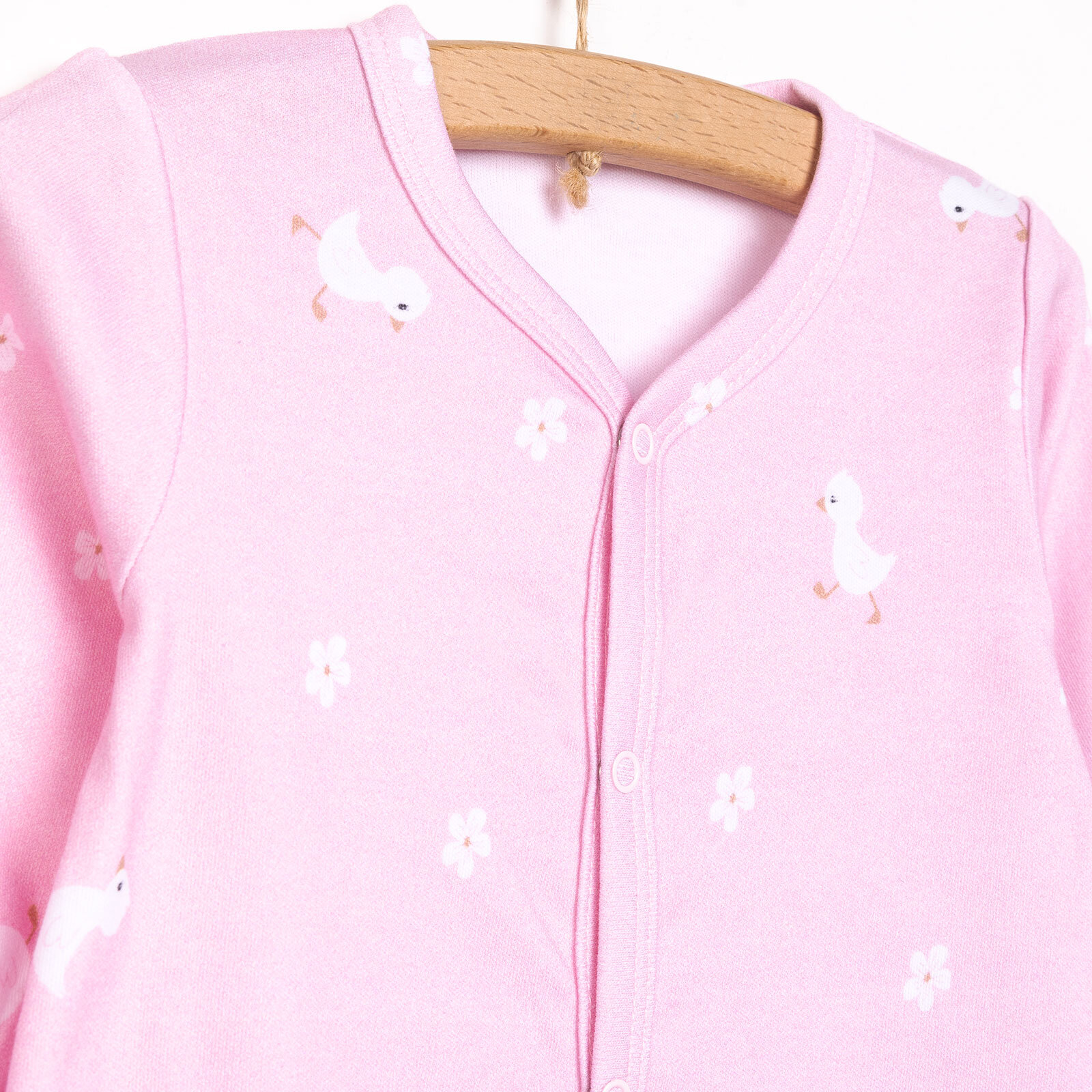 Kız Bebek Yenidoğan Tulum Şapka %100 Pamuk Çiçek Baskılı Çıtçıtlı Uzun Kol Patikli Pembe