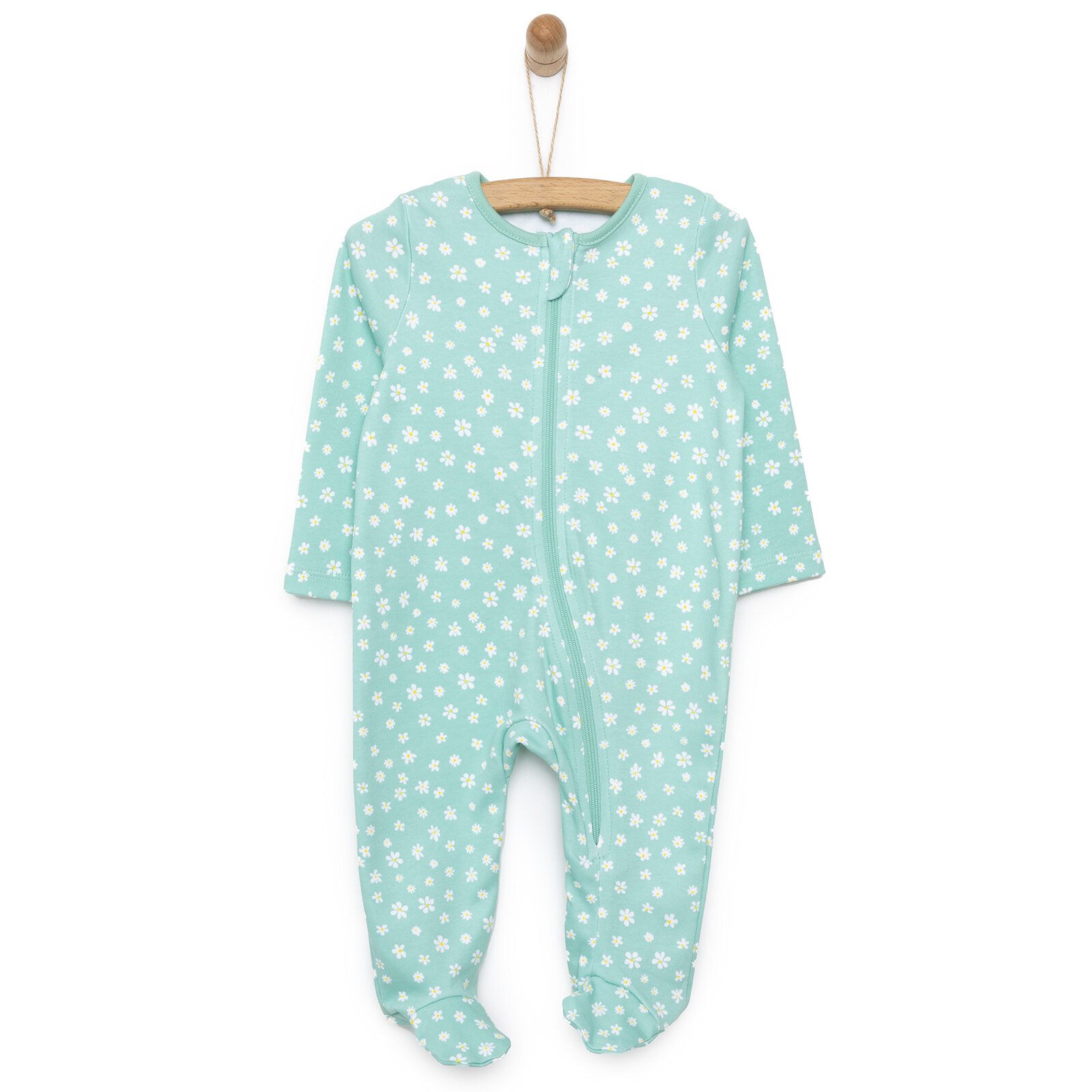 Yenidoğan Çiçekli Uzun Kollu Fermuarlı Patikli Tulum Kız Bebek