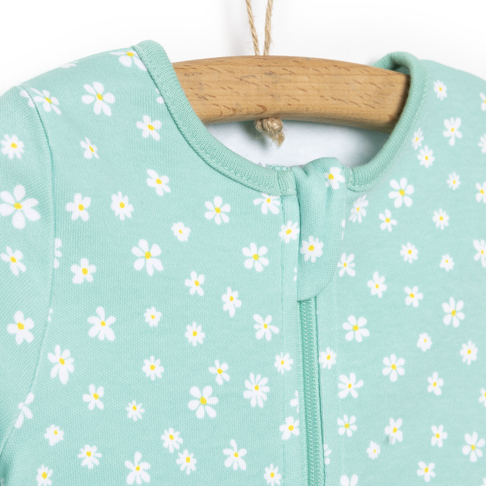 Yenidoğan Çiçekli Uzun Kollu Fermuarlı Patikli Tulum Kız Bebek