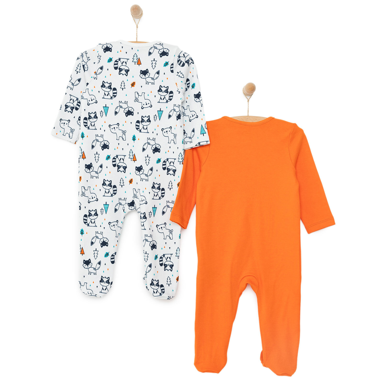 Erkek Bebek Yenidoğan 2'li Patikli Tulum %100 Pamuk Fermuarlı Bisiklet Yaka Uzun Kol Açık Gri