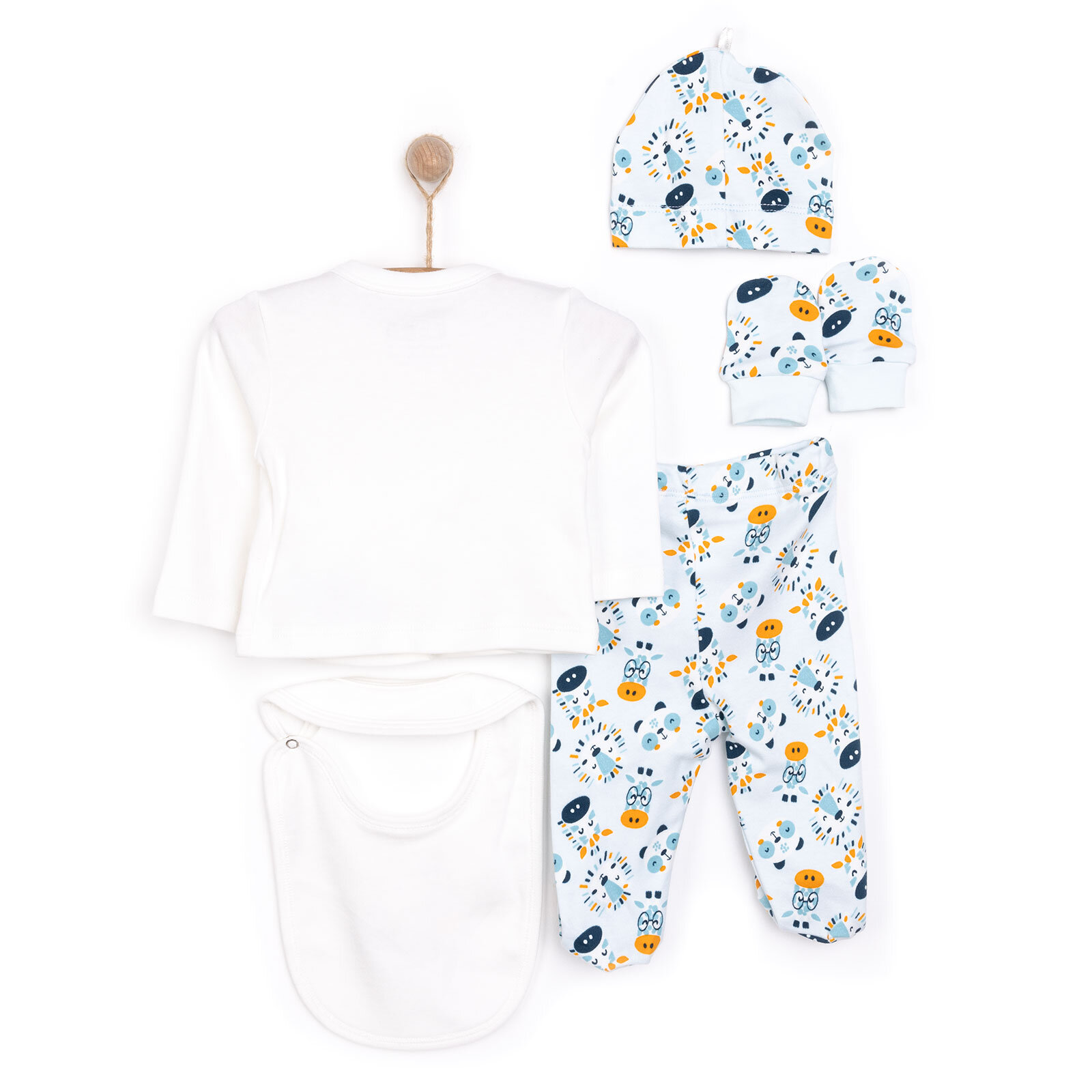 Yenidoğan Erkek 5li Askı Hastane Çıkışı Çıtçıtlı İnterlok Zarf Yaka Uzun Kol Patikli Ekru Yenidoğan Erkek 5li Askı Hastane Çıkışı Çıtçıtlı İnterlok Zarf Yaka Uzun Kol Patikli Ekru