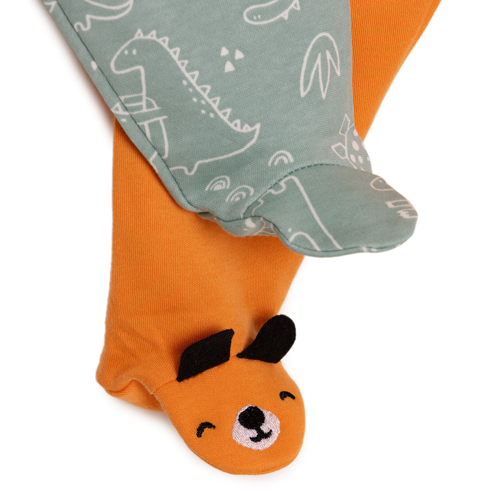 Erkek Bebek 2'li  Nakışlı Patikli Alt İnterlok Hayvan Figürlü Turuncu