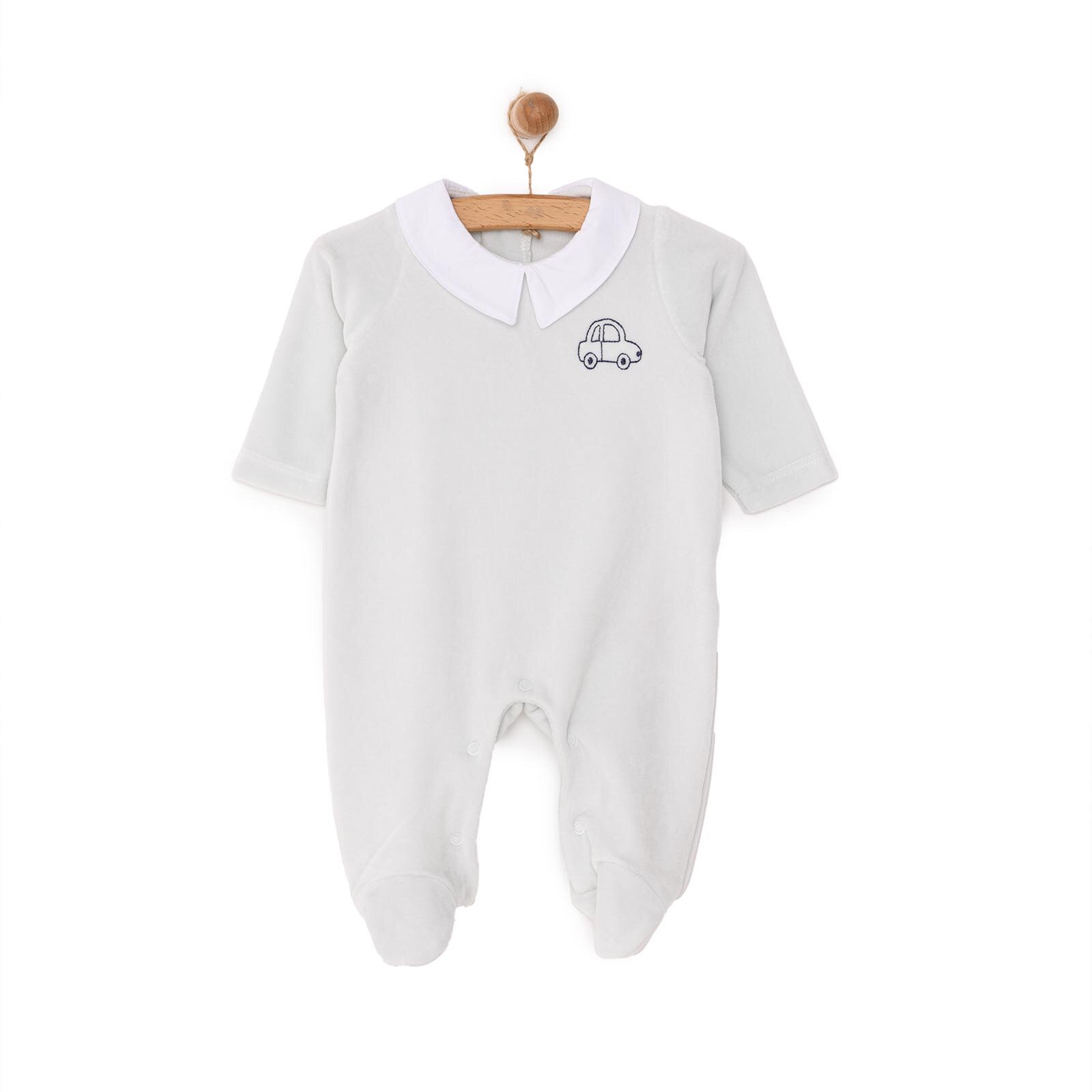 Yenidoğan Erkek Nakışlı Kadife Patikli Tulum Erkek Bebek