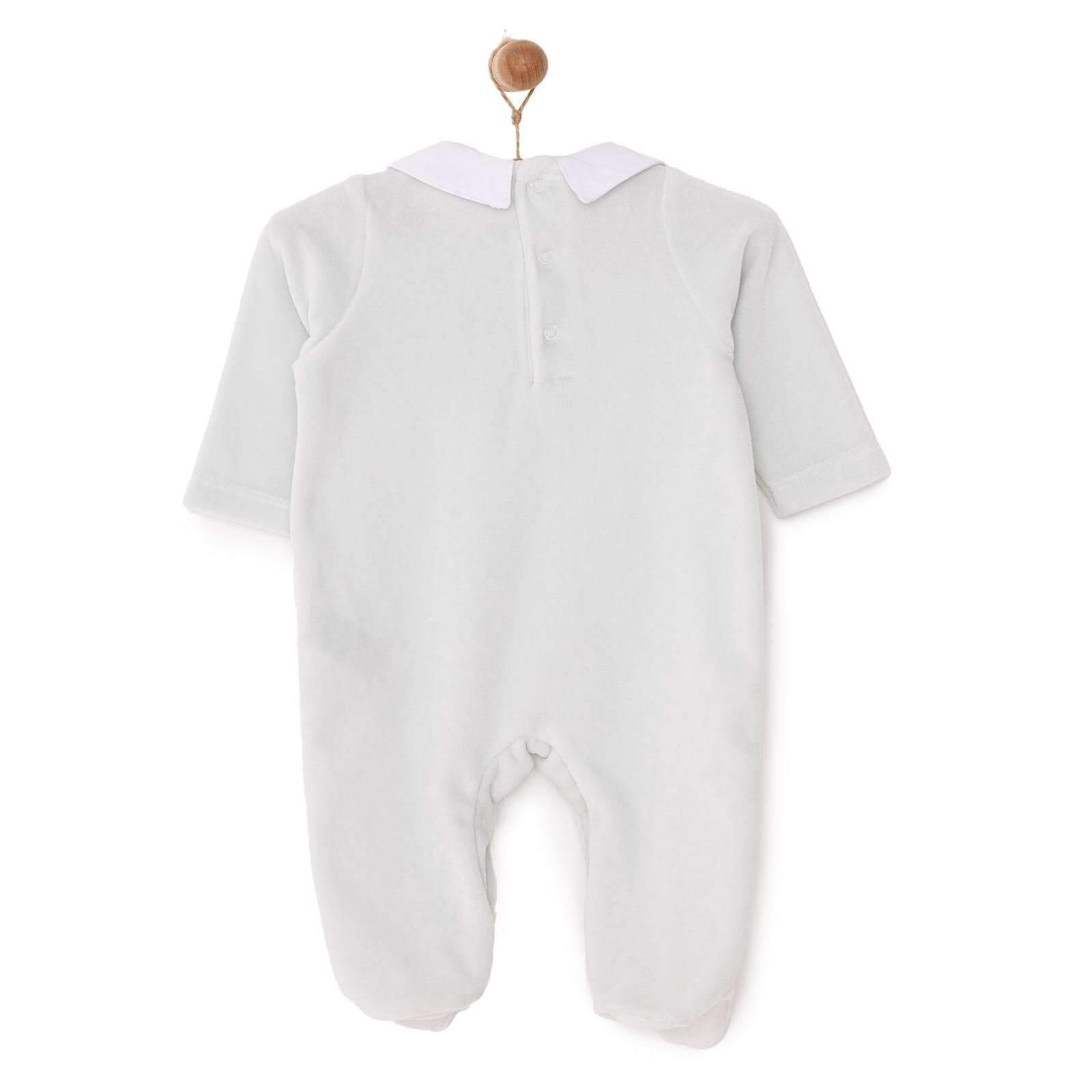 Yenidoğan Erkek Nakışlı Kadife Patikli Tulum Erkek Bebek