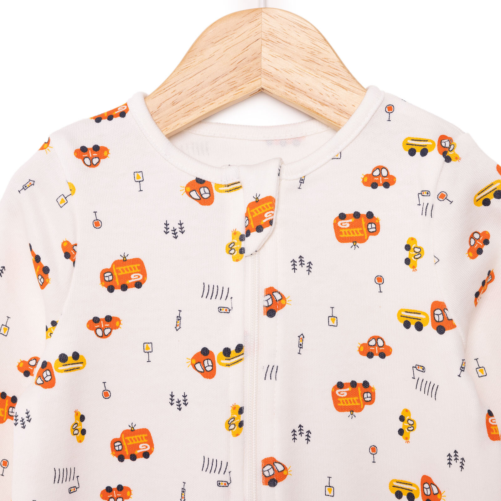 Erkek Bebek Yenidoğan Patikli Tulum %100 Pamuk Fermuarlı Bisiklet Yaka Uzun Kol Ekru