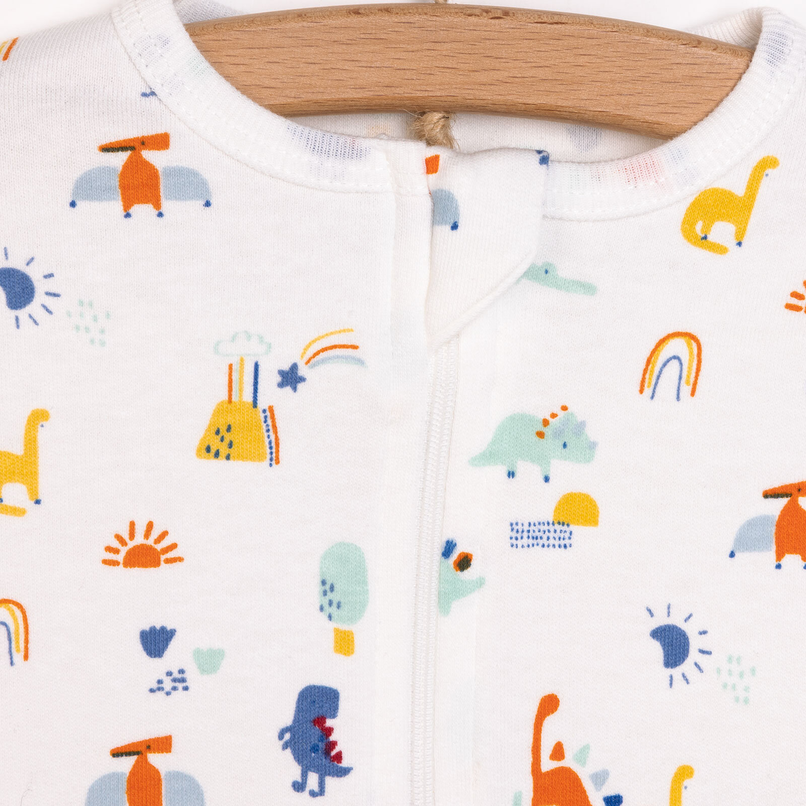 Erkek Bebek Yenidoğan Patikli Tulum %100 Pamuk Fermuarlı Hayvan Desenli Bisiklet Yaka Uzun Kol Ekru