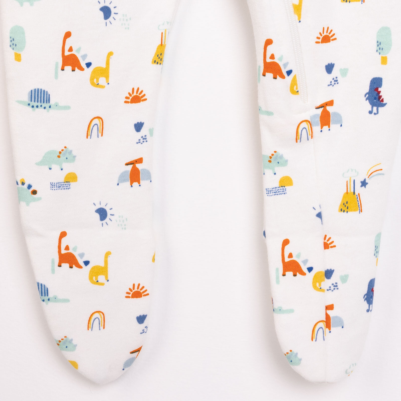 Erkek Bebek Yenidoğan Patikli Tulum %100 Pamuk Fermuarlı Hayvan Desenli Bisiklet Yaka Uzun Kol Ekru