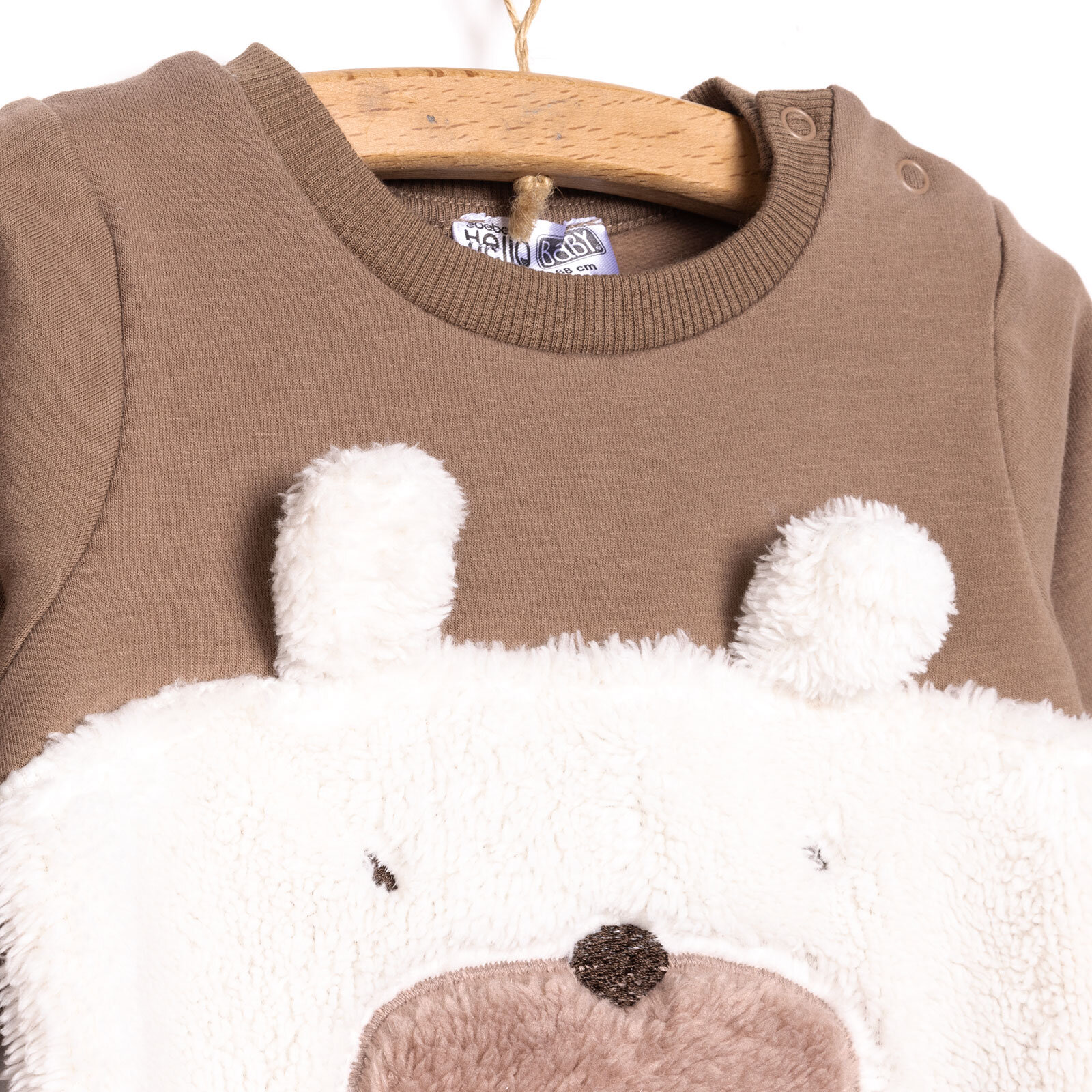 Unisex Yenidoğan Patikli Tulum İki İplik Ayı Fügürlü Peluş Çıtçıtlı Bisiklet Yaka Uzun Kol