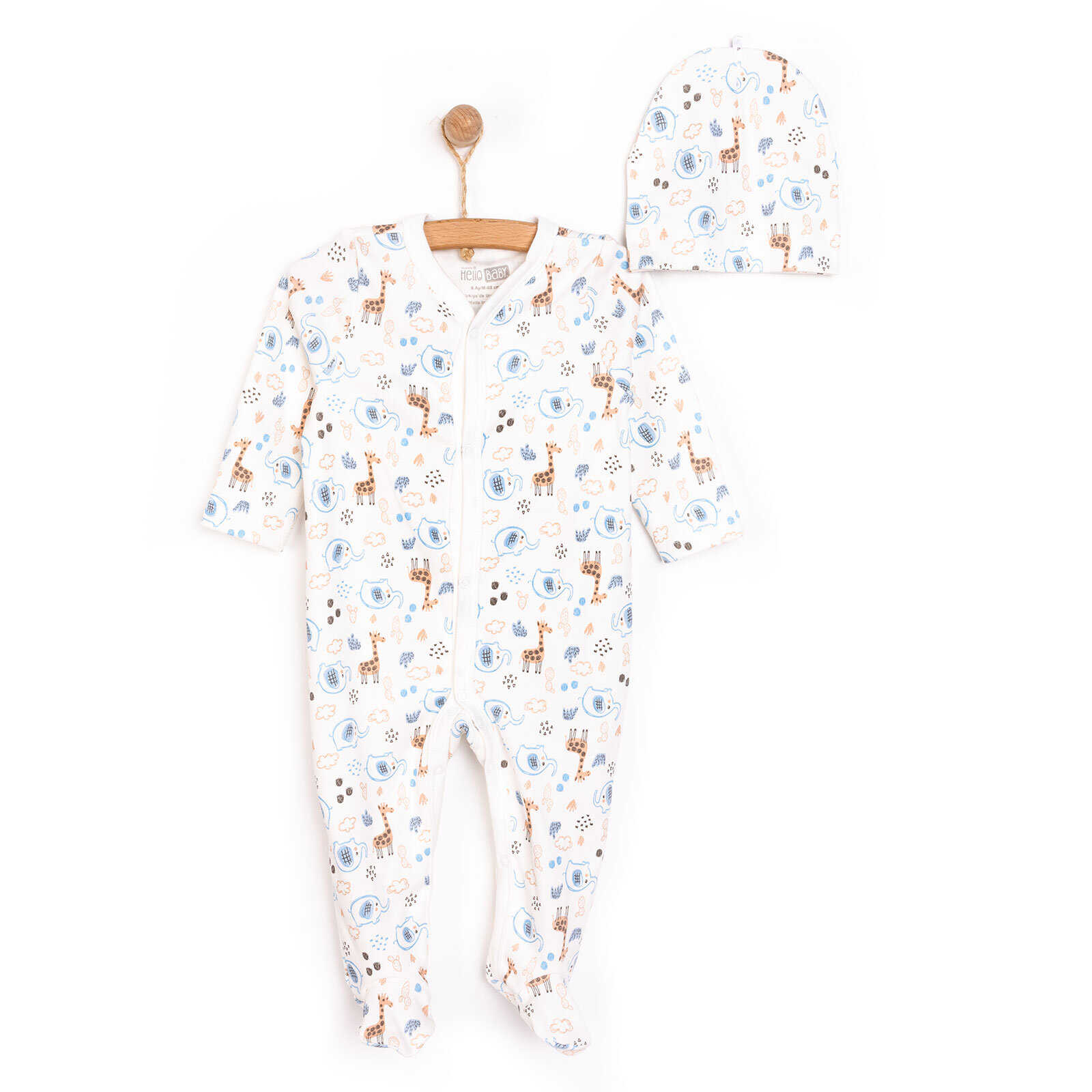 Yenidoğan Hayvanlar Baskılı Erkek Tulum-Şapka Erkek Bebek Yenidoğan Hayvanlar Baskılı Erkek Tulum-Şapka Erkek Bebek