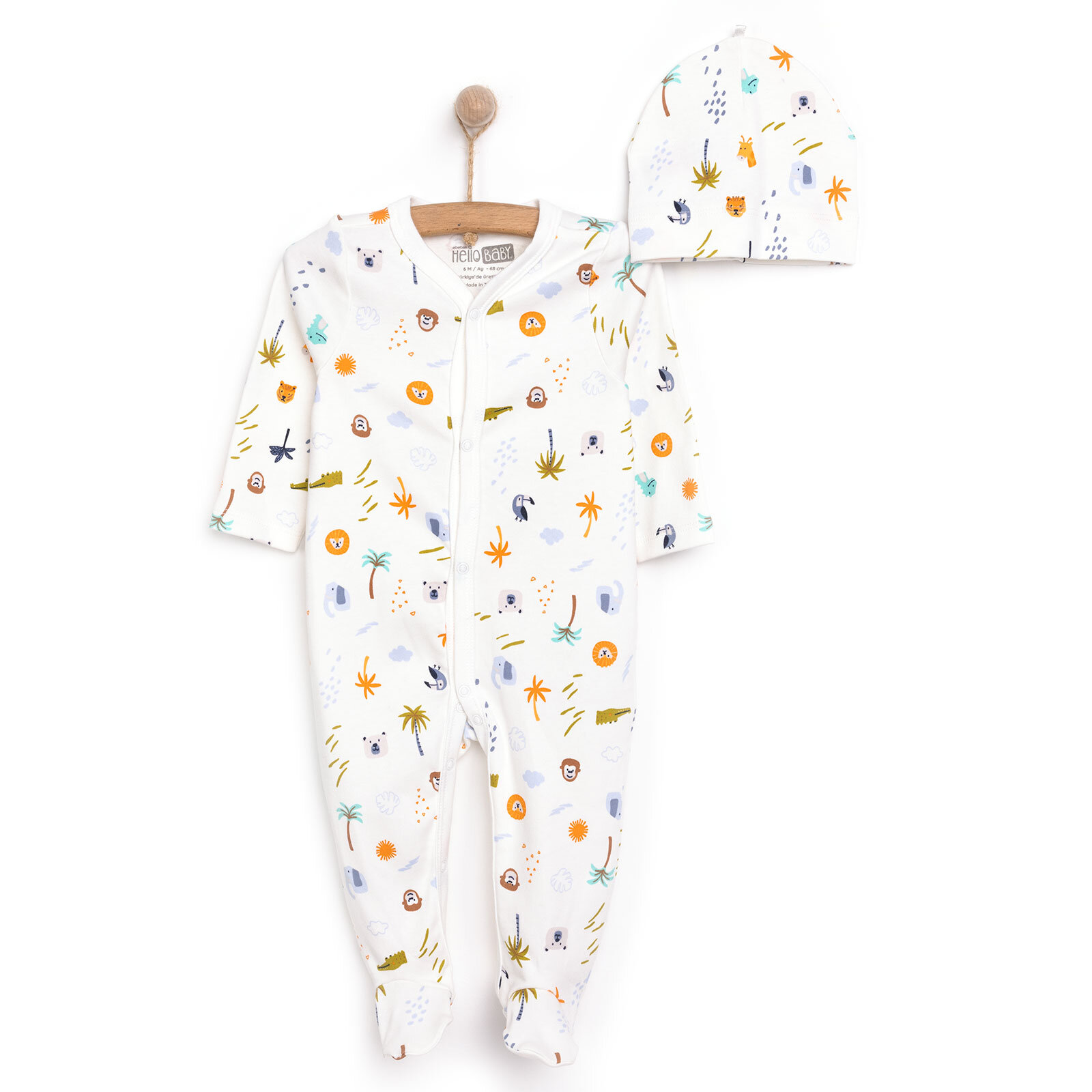 Yenidoğan Hayvanlar Baskılı Erkek Tulum-Şapka Erkek Bebek