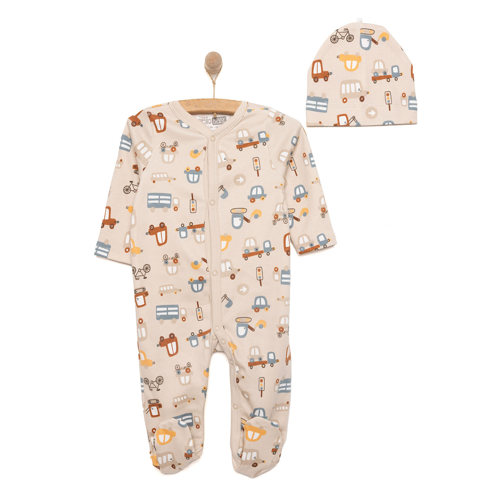 Yenidoğan Hayvanlar Baskılı Erkek Tulum-Şapka Erkek Bebek