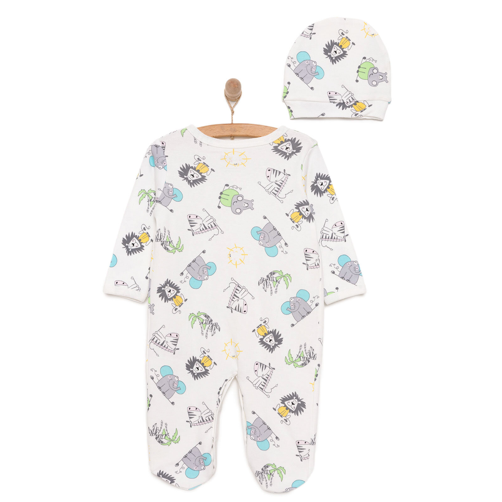 Yenidoğan Hayvanlar Baskılı Erkek Tulum-Şapka Erkek Bebek